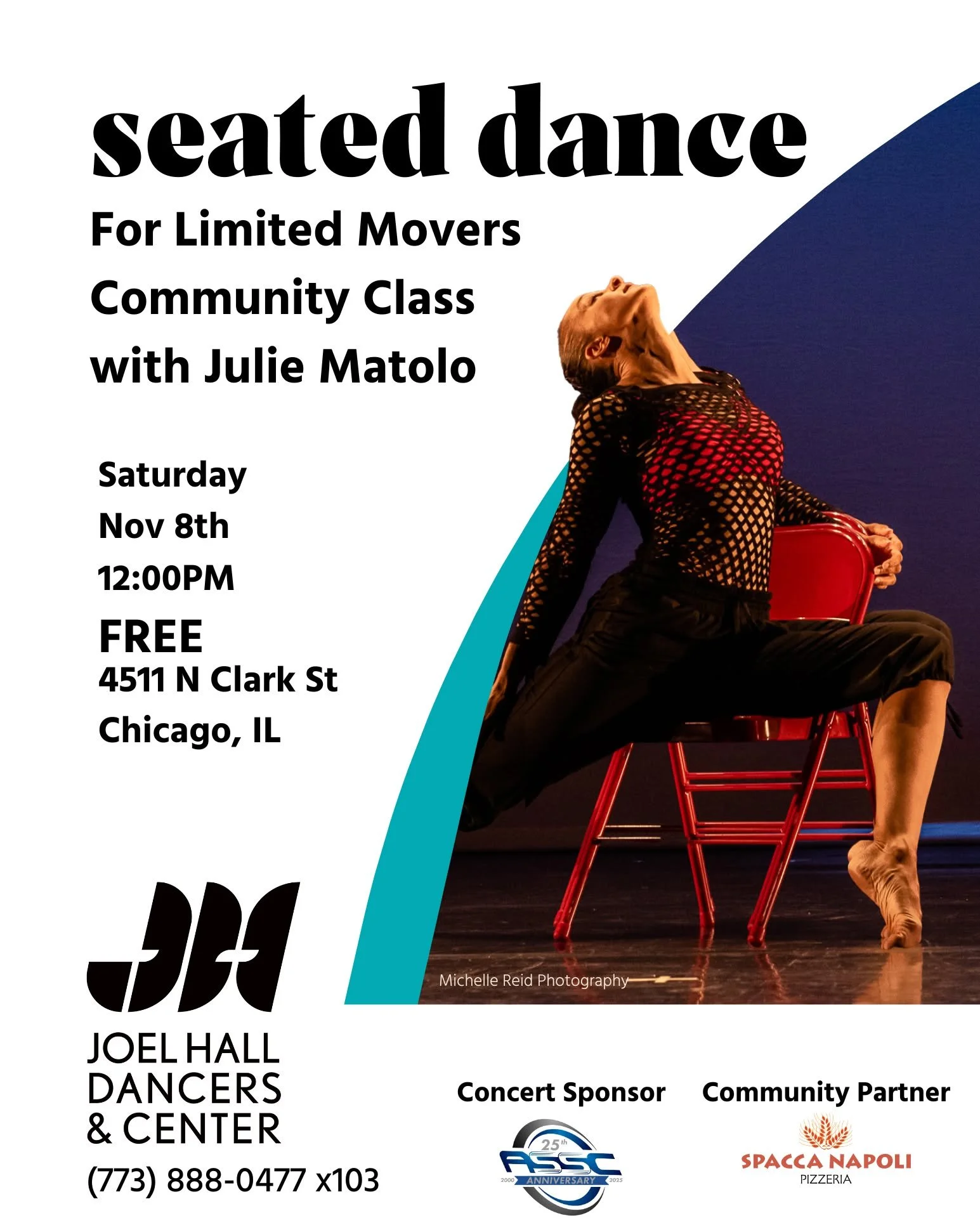 π£ Another Month, Another Chance to Build Community!
Join Julie Matolo for a Seated Dance class, designed for those with limited movement--but open to EVERYONE.
Medaase to our Community Partner Spacca Napoli and our Concert Sponsor Advanced Spine a