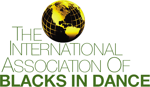 Logo for the International Association of Blacks in Dance with a globe and stylized text.