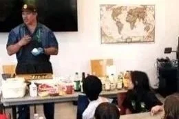 Chef Jeff Roberto leads a classroom lesson on healthy food preparation.