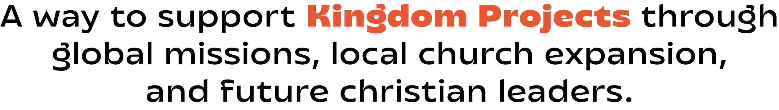 A way to support kingdom Projects throught global missions, local church expansion and future christian leaders.