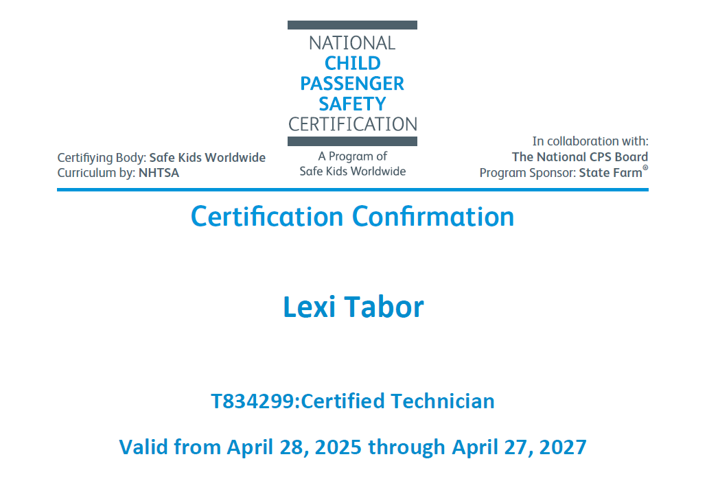 Child Passenger Safety Technician Certification 2025 - 2027