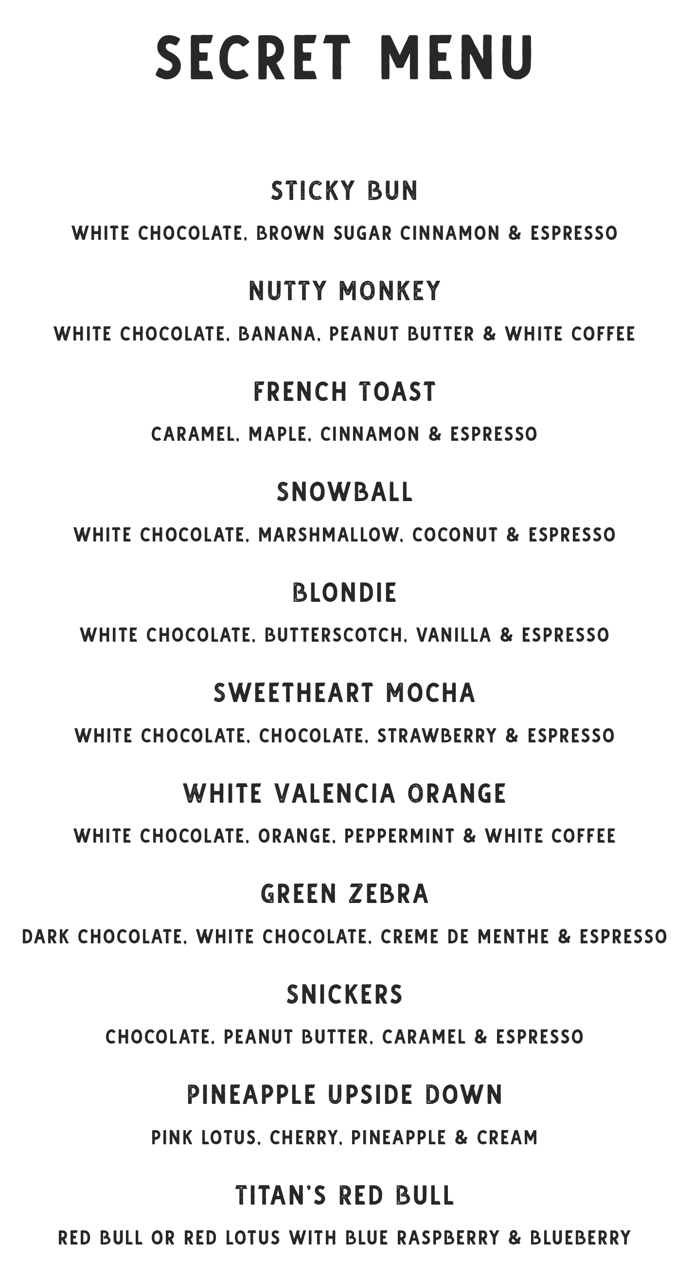 Secret Menu — Elevate Coffee