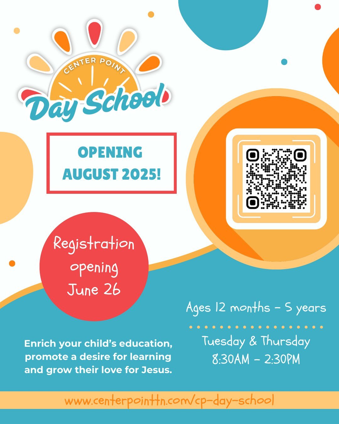 🚨🚨We have some BIG NEWS!!🚨🚨

Center Point Day School is launching this August! Enrich your child's education, promote a desire for learning, and grow their love for Jesus. 

Find out all the information you need here: https://www.centerpointtn.co