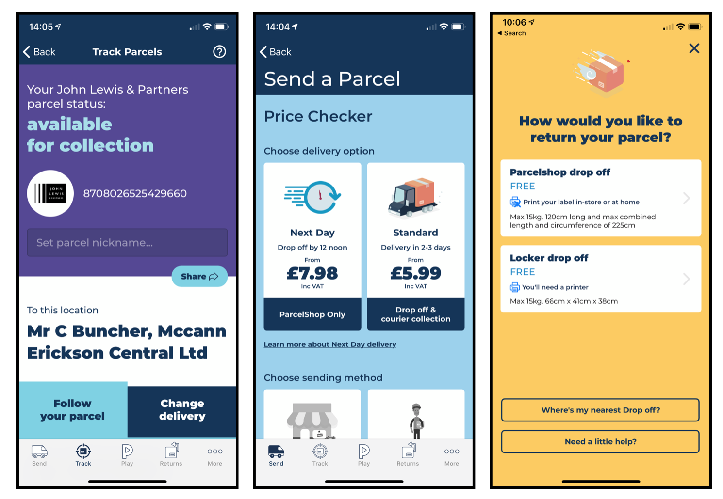 Screens from the iOS App