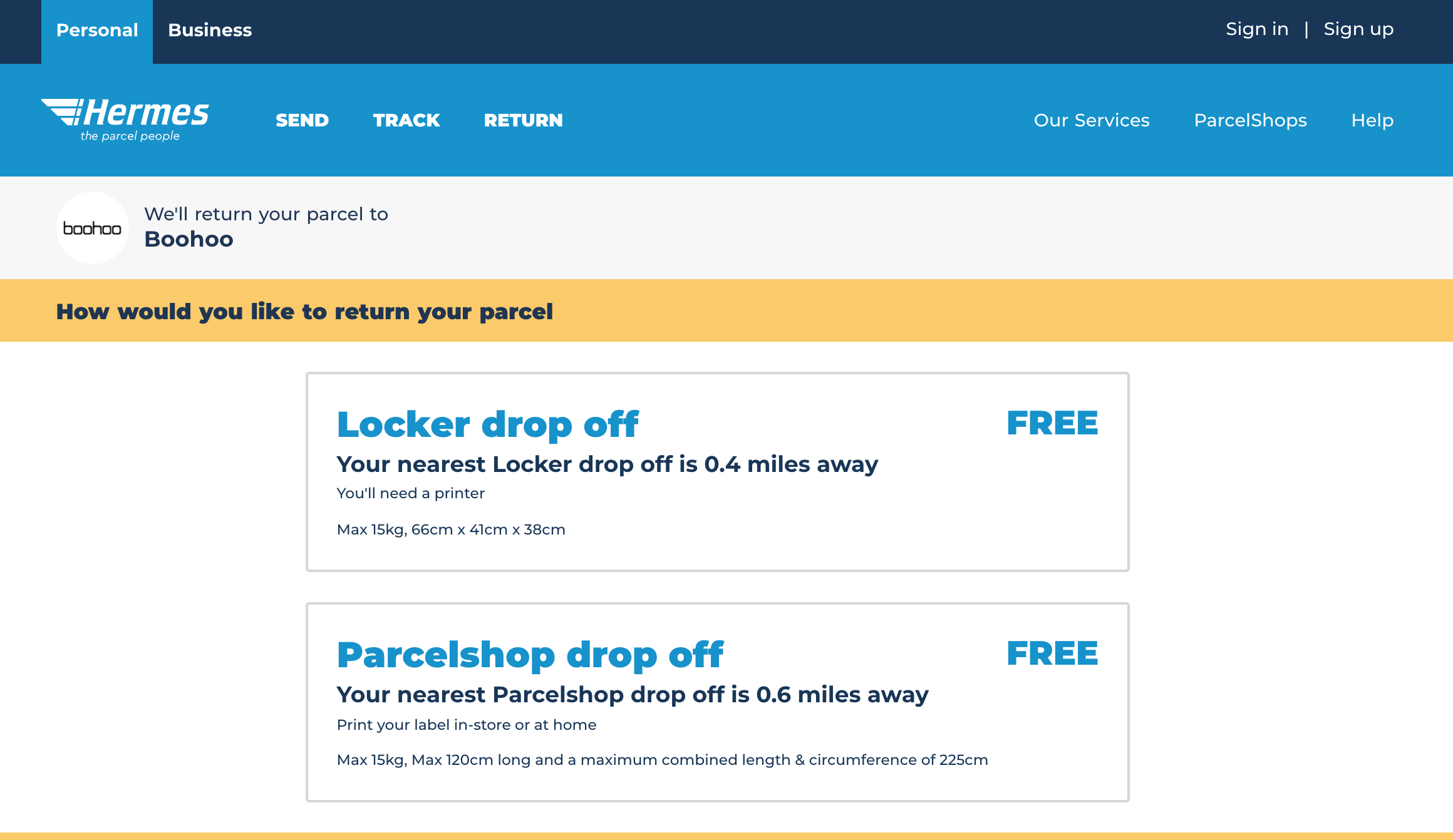 Returns Service for Boohoo