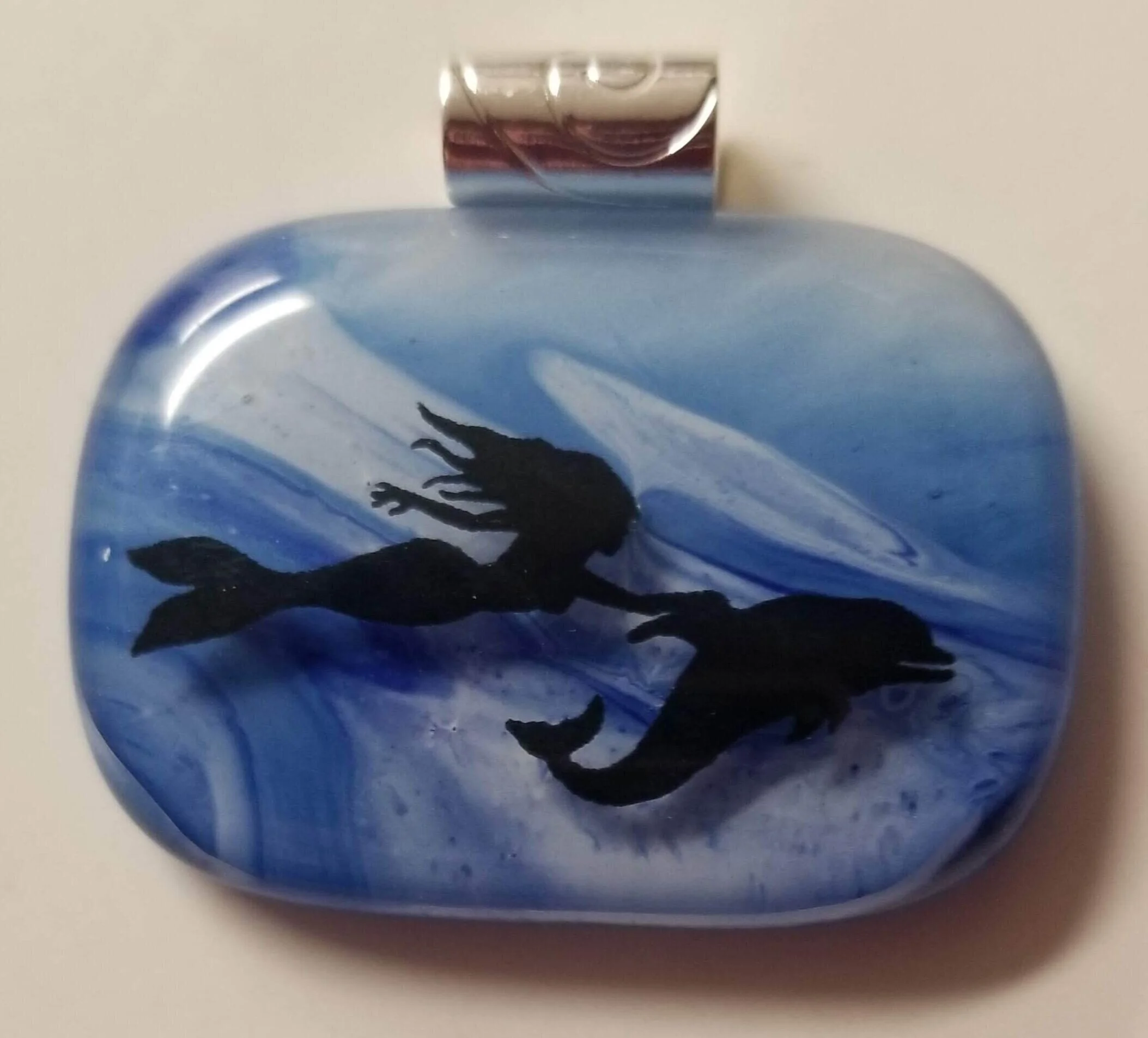 Mermaid and dolphin swimming pendant, $15 / $20 with cord