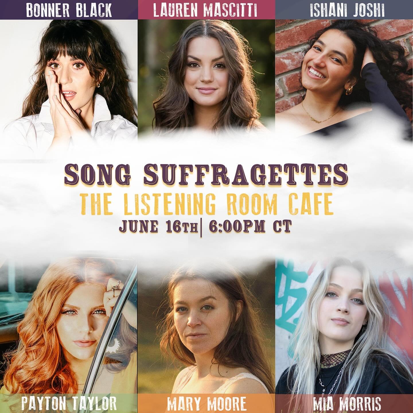 So excited to get to share the stage with these beautiful, talented ladies tomorrow night at the @listeningroomcafe for @songsuffragettes!! 💕 Tickets available at listeningroomcafe.com!! Come on out and see us!