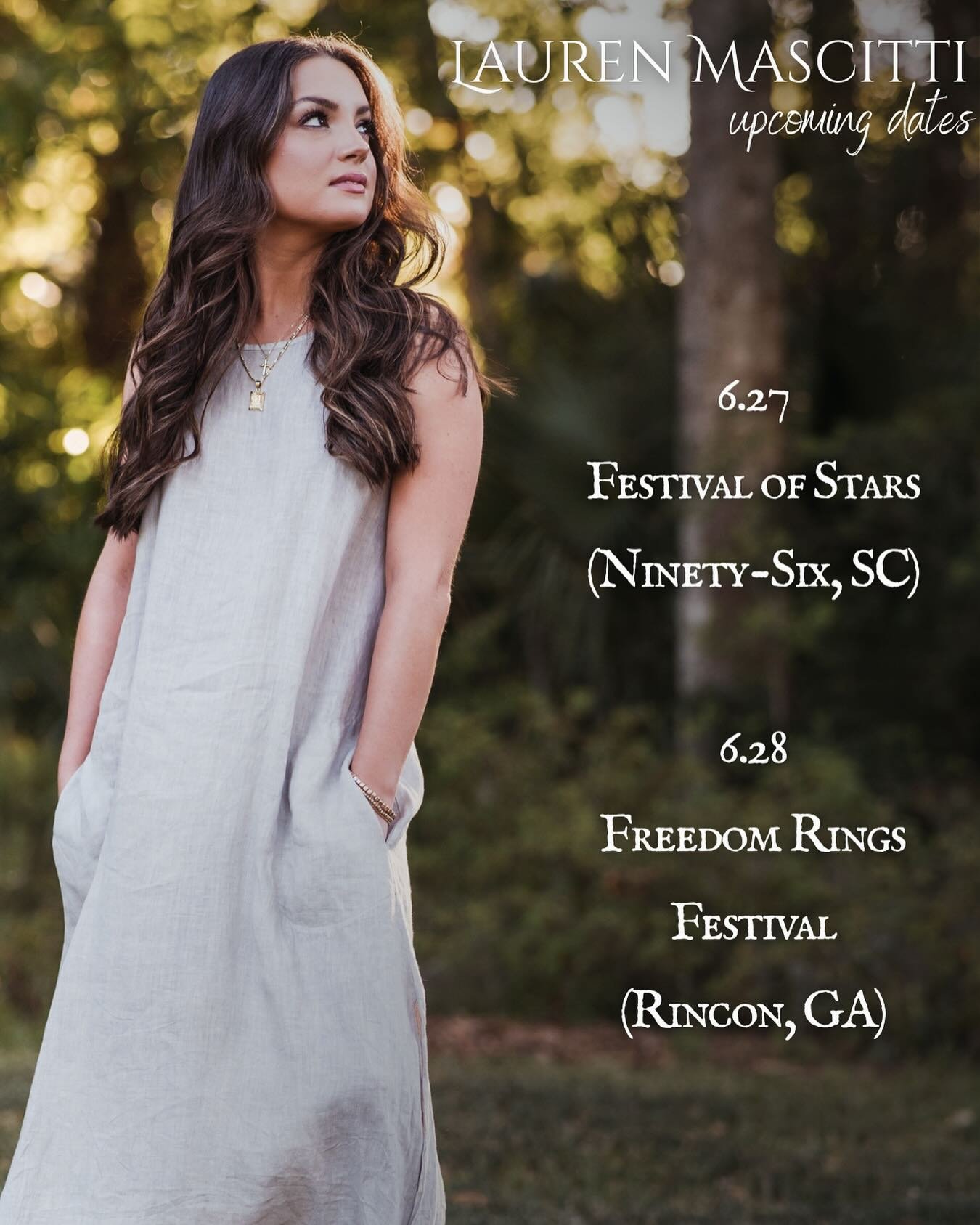 THIS WEEKEND, SC &amp; GA FRIENDS!!!✨ SO excited to be bringing the whole band and hitting the road to Ninety-six, SC for the Festival of Stars (Friday 6/27 8:30-10pm) and then heading to Rincon, GA for the Freedom Rings Festival (Saturday 6/28 8-9:3