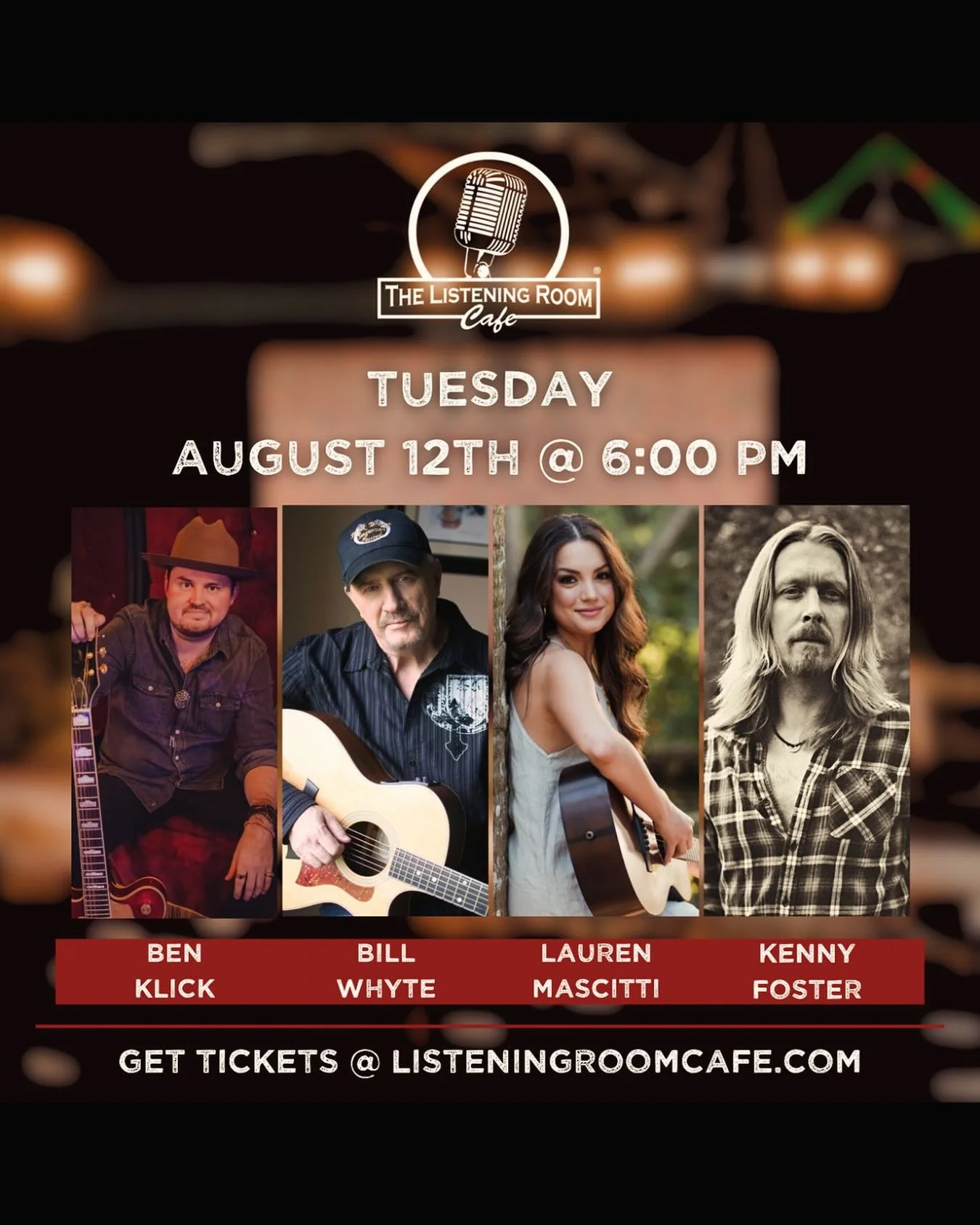 TOMORROW NIGHT, NASHVILLE!! ✨ Excited to share the stage with my talented pals @ben_klick, @bwhytecomedy, and @kennyfostermusic at the awesome @listeningroomcafe! Get your tickets at listeningroomcafe.com (or laurenmascitti.com/shows) Hole to see ya 