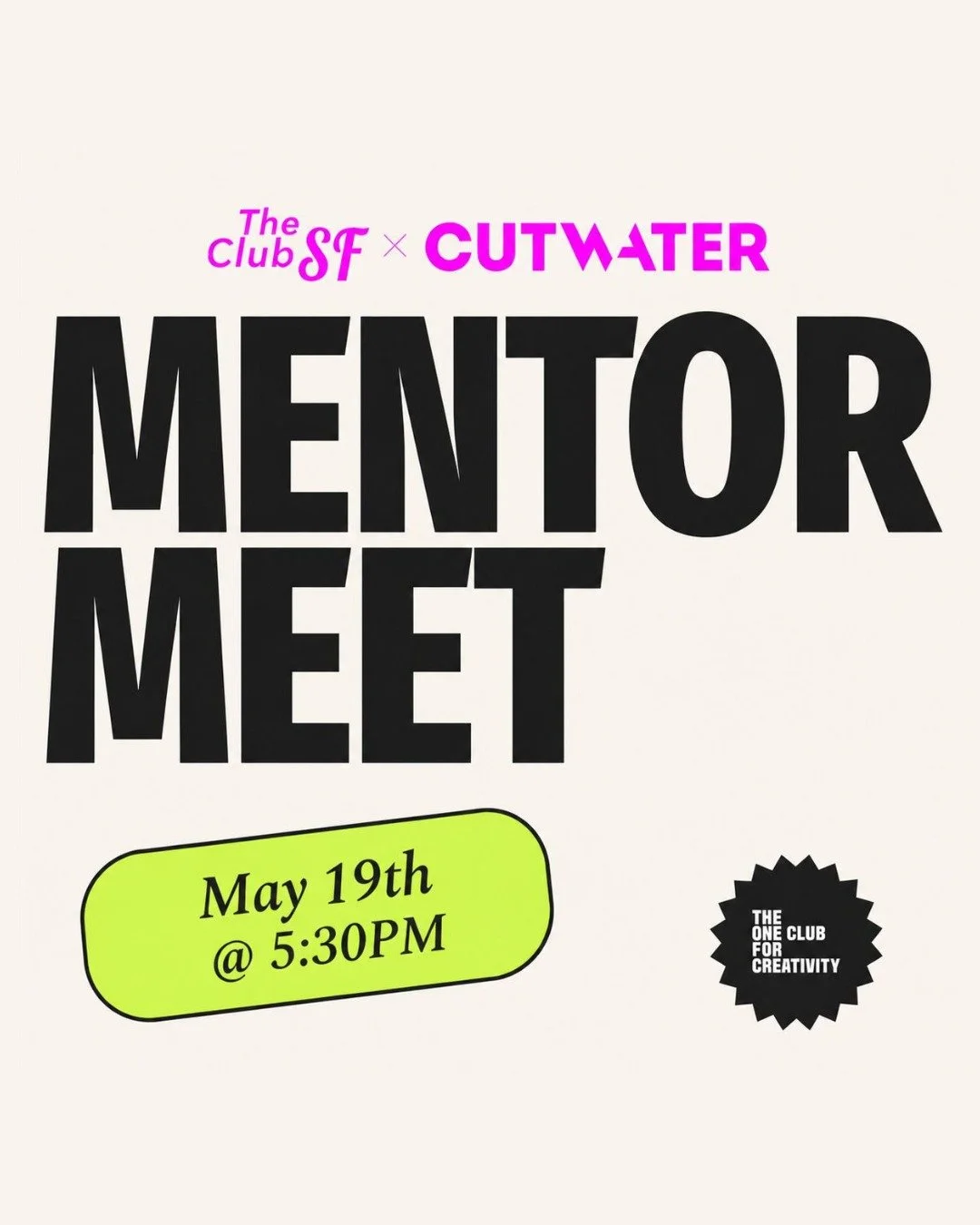 MentorMeet is TONIGHT ⚡️

SF creatives: come hang with us! 

Whether you&rsquo;re new to the industry or have years in the game, MentorMeet with @theclub_sf is all about connection, conversation, and building a stronger creative community in SF.

Bri