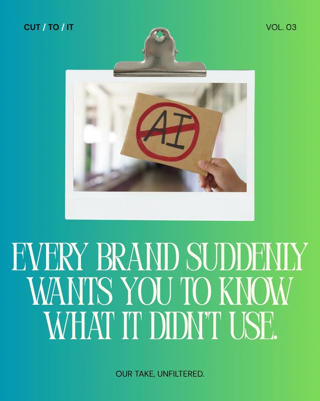 Aerie won't use AI models. Dove won't touch AI imagery. Cadbury shot everything on real chocolate. Gartner predicts 1 in 5 brands will build their whole positioning around what they refuse to use. ❌ 🤖

Turns out audiences aren't actually clicking le