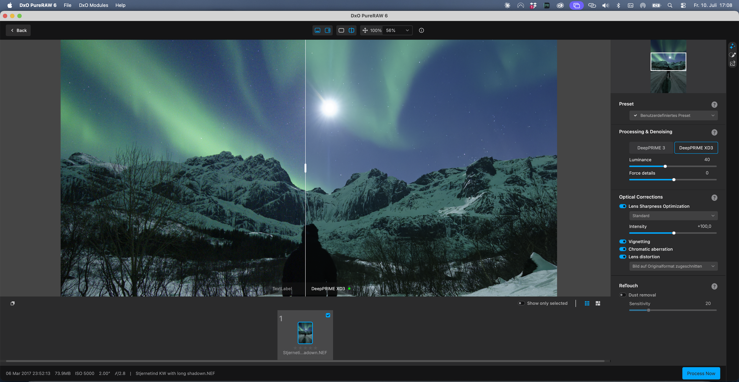 Using DxO Pure Raw 6 to significantly improve image quality of Aurora Borealis images shot at high ISO