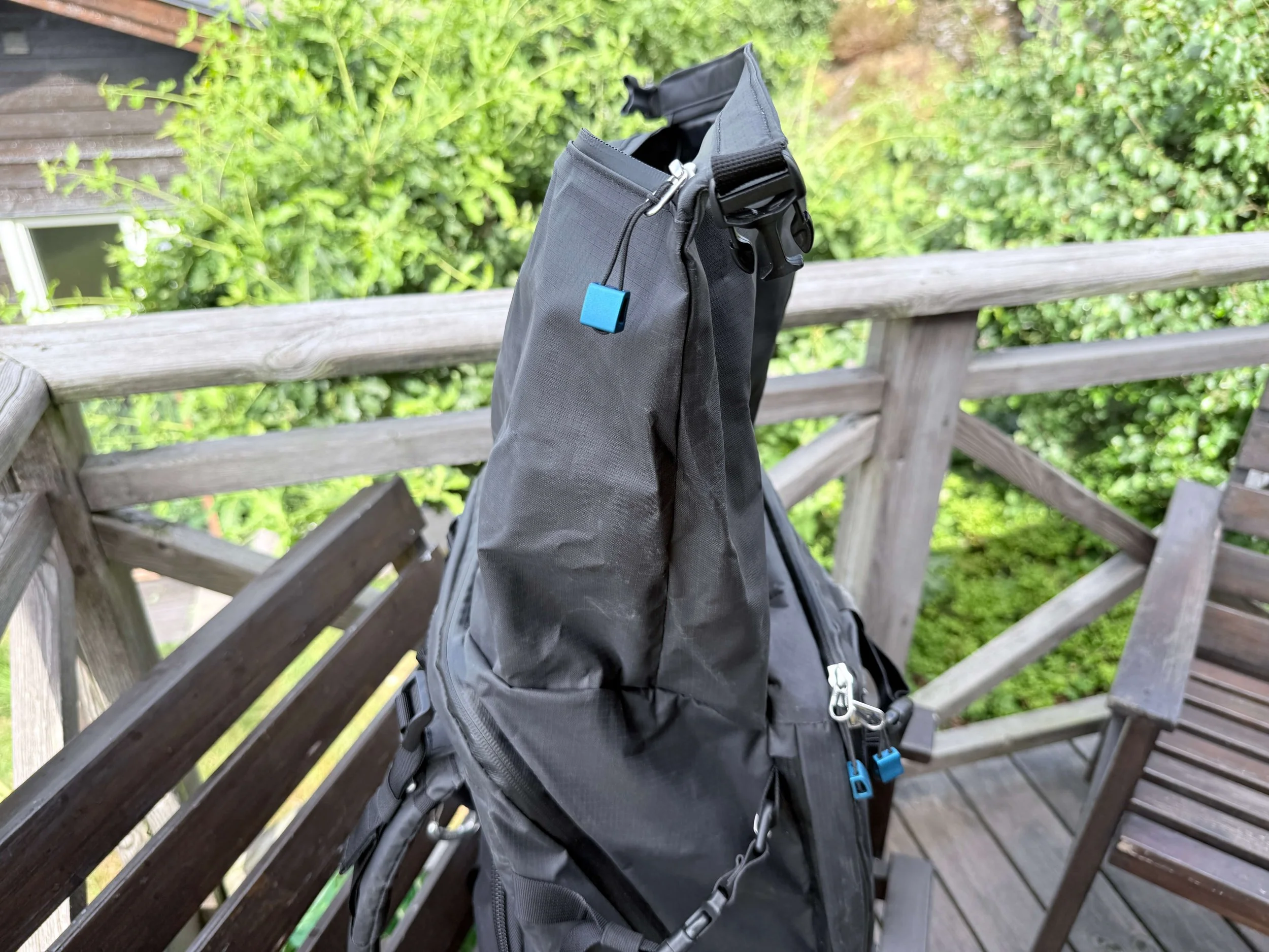 The taller expandable roll-top compartment of the Fjord 60-C Gen 4, adding two liters over the original version