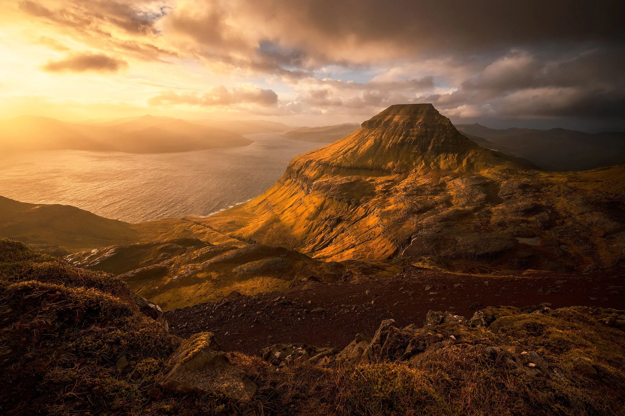 Elevated view across the islands from the Sornfelli viewpoint, Faroe Islands