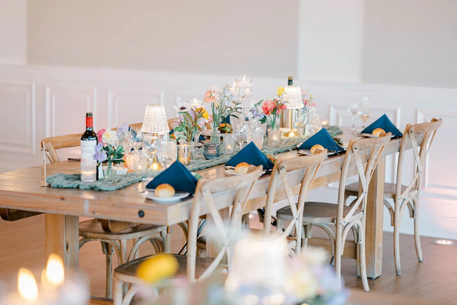 Spring wedding flowers at Bear Brook Valley in New Jersey featuring colorful floral design with peonies, daffodils, and sweet pea