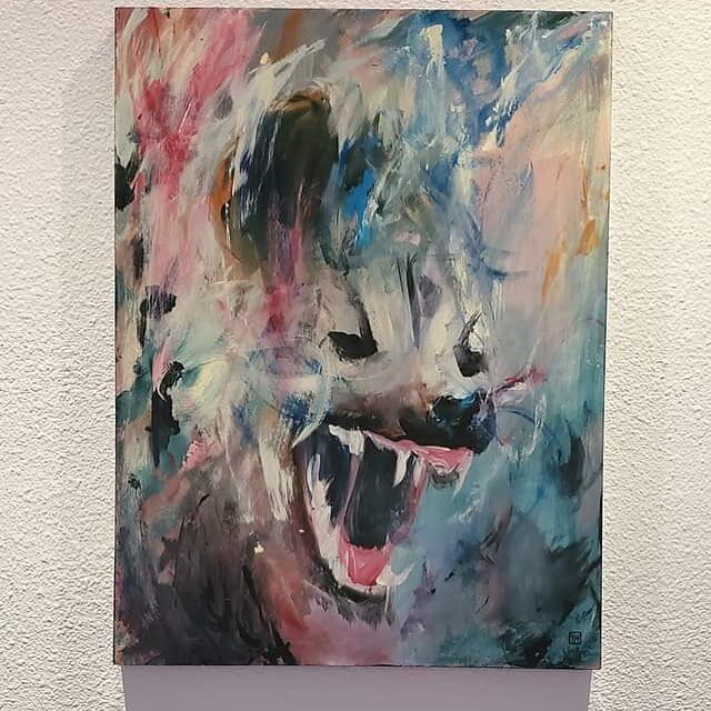 Hyena. Arrived in Texas today and hangs as an anniversary gift in my friend Allegra&rsquo;s house. A real honour, thank you.❤️ #modernart #contemporaryart #acrylicpainting #hyena #art #design #vancouverartist