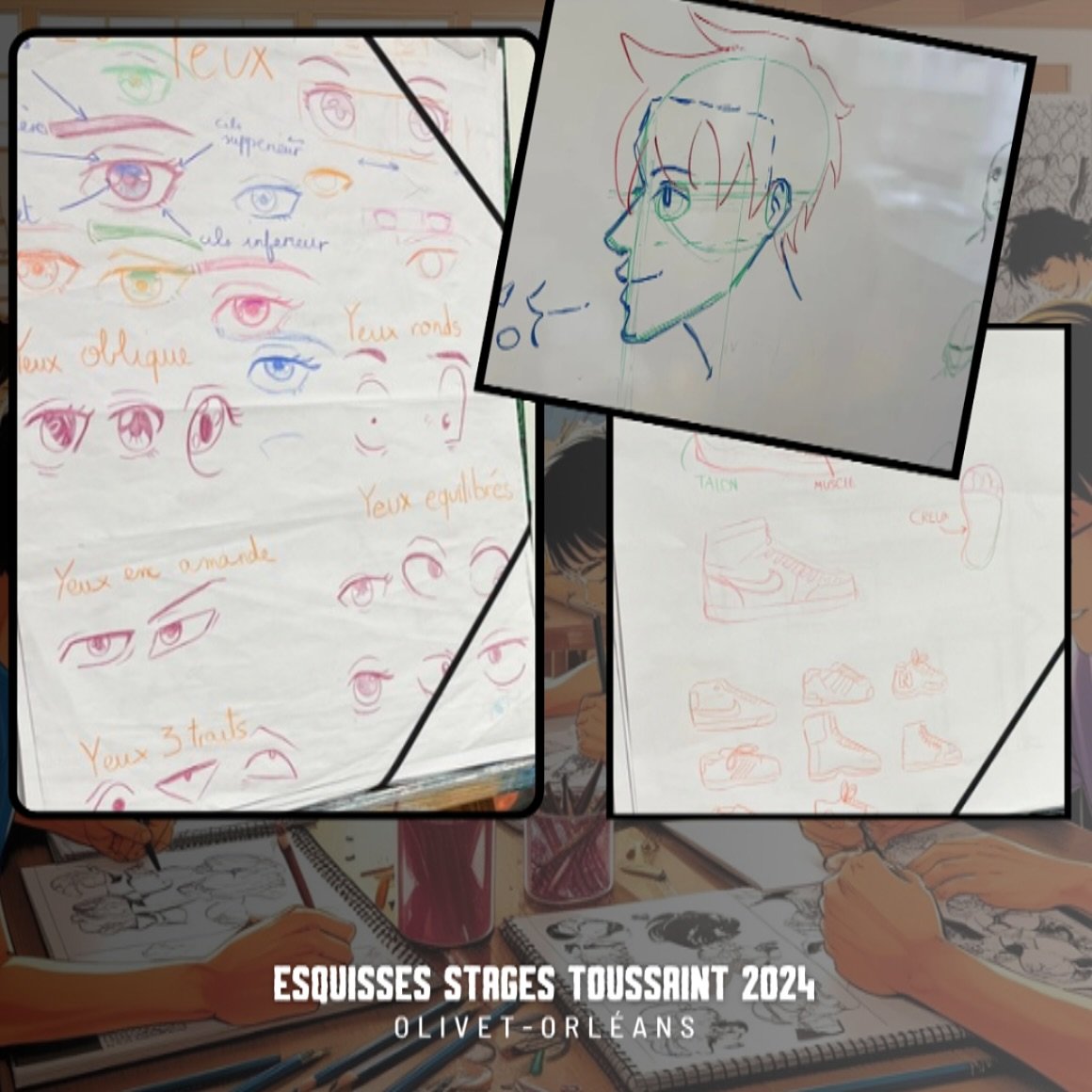 Esquisses stages Toussaint 2024 dessin manga Olivet-Orl&eacute;ans