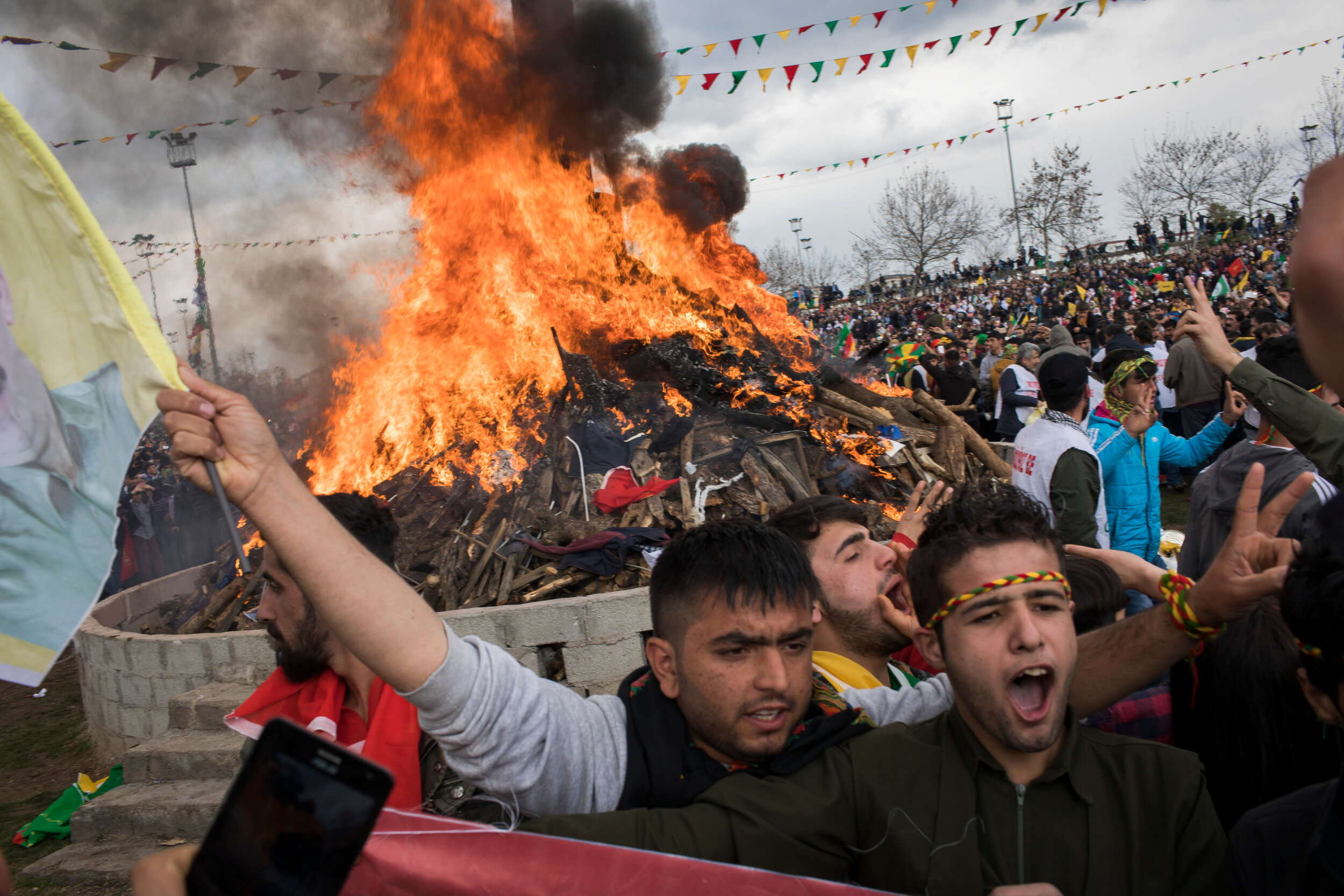  People celebrate Newroz in the Kurdish-majority city of Diyarbakir on March 21, 2017. 