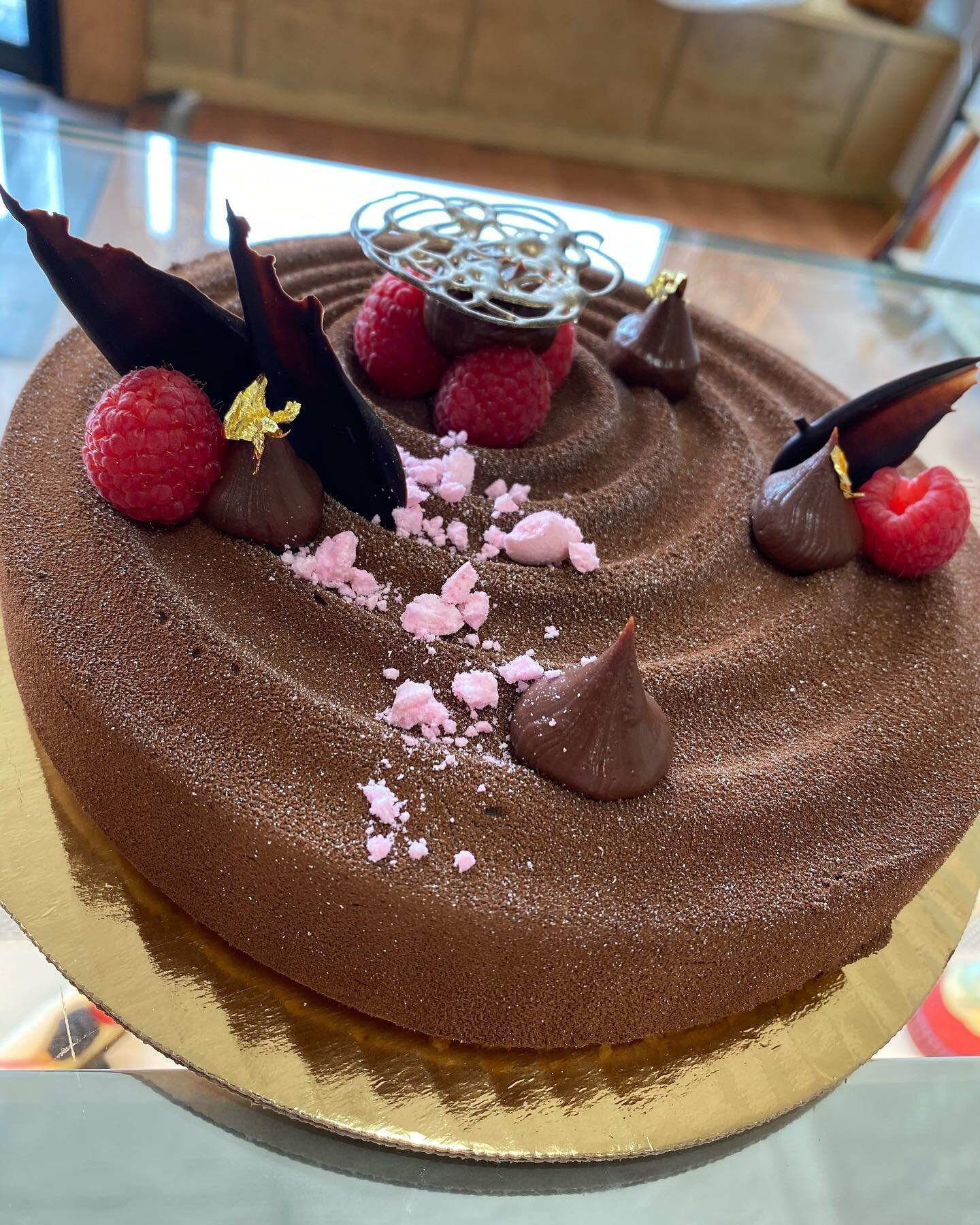 One left! Milk Chocolate Mousse, Berry &amp; Almond Cake. $20.... good for a weekend dinner. Plus pies, breads, cookies and other desserts #hudsonriver #wisconsin #minnesota #bakery #chocolate #mousse #cookies #bread #followus