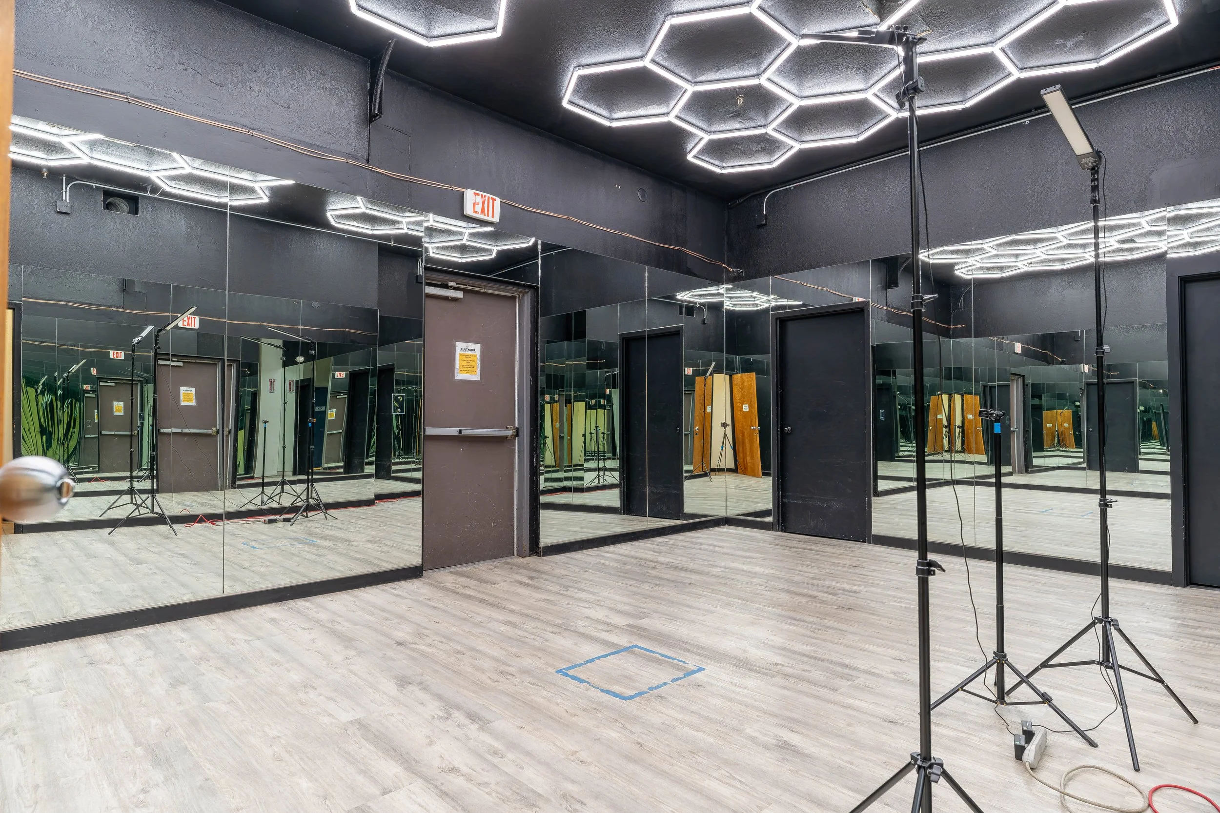 Bodybuilding posing room with mirrors at Southside Strength and Fitness in Anchorage, Alaska