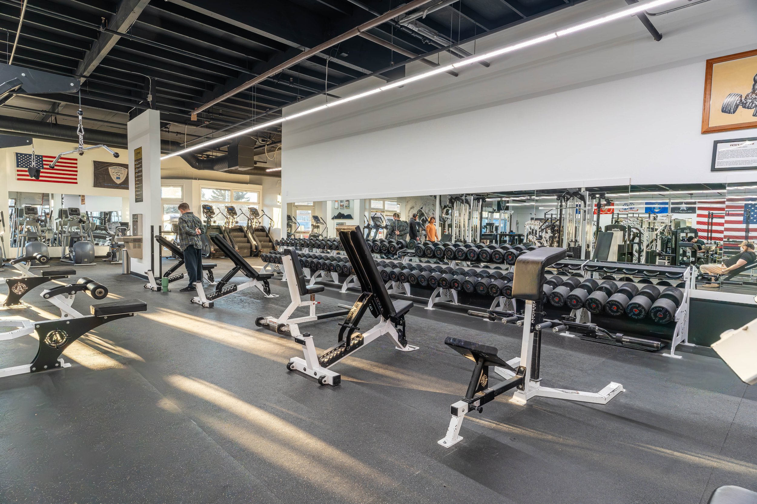 Free weight dumbbell area for strength training at Southside Strength and Fitness in Anchorage, Alaska