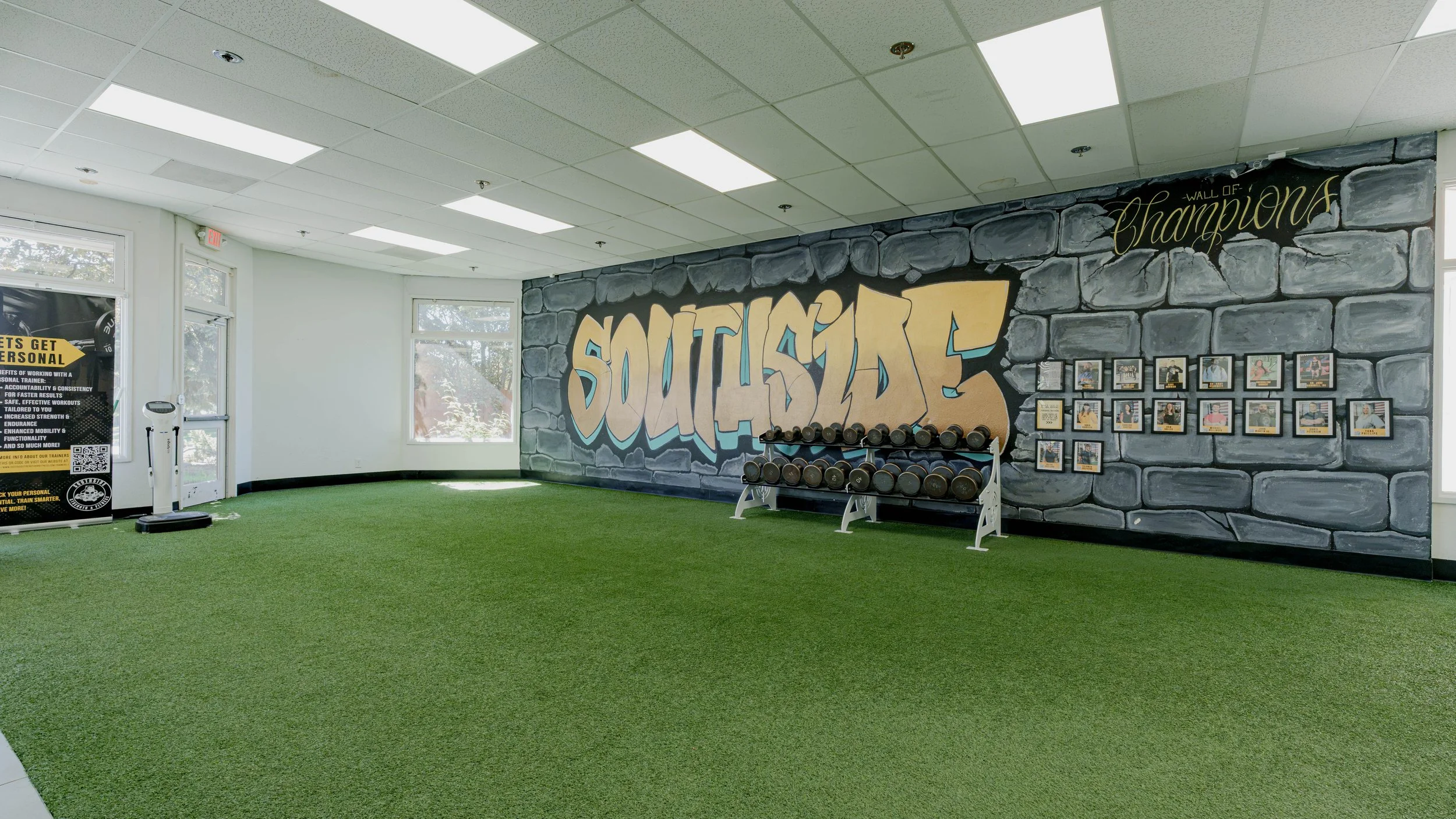 Southside mural at the front entry of Southside Strength and Fitness strength gym in Anchorage, Alaska