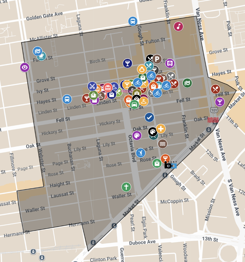 screenshot of Google map area of Hayes Valley