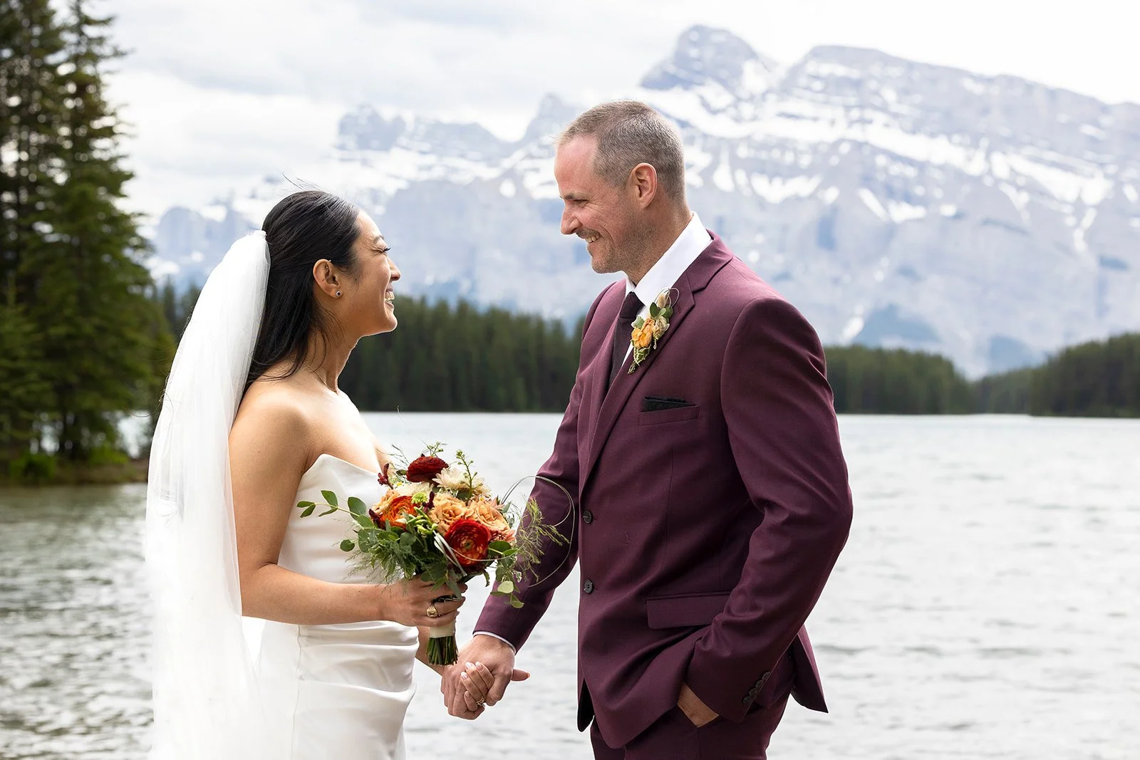 summer-elopement-at-two-jack-lake-in-Banff-with-local-photographers-Wild-Alpine-Image-Co.