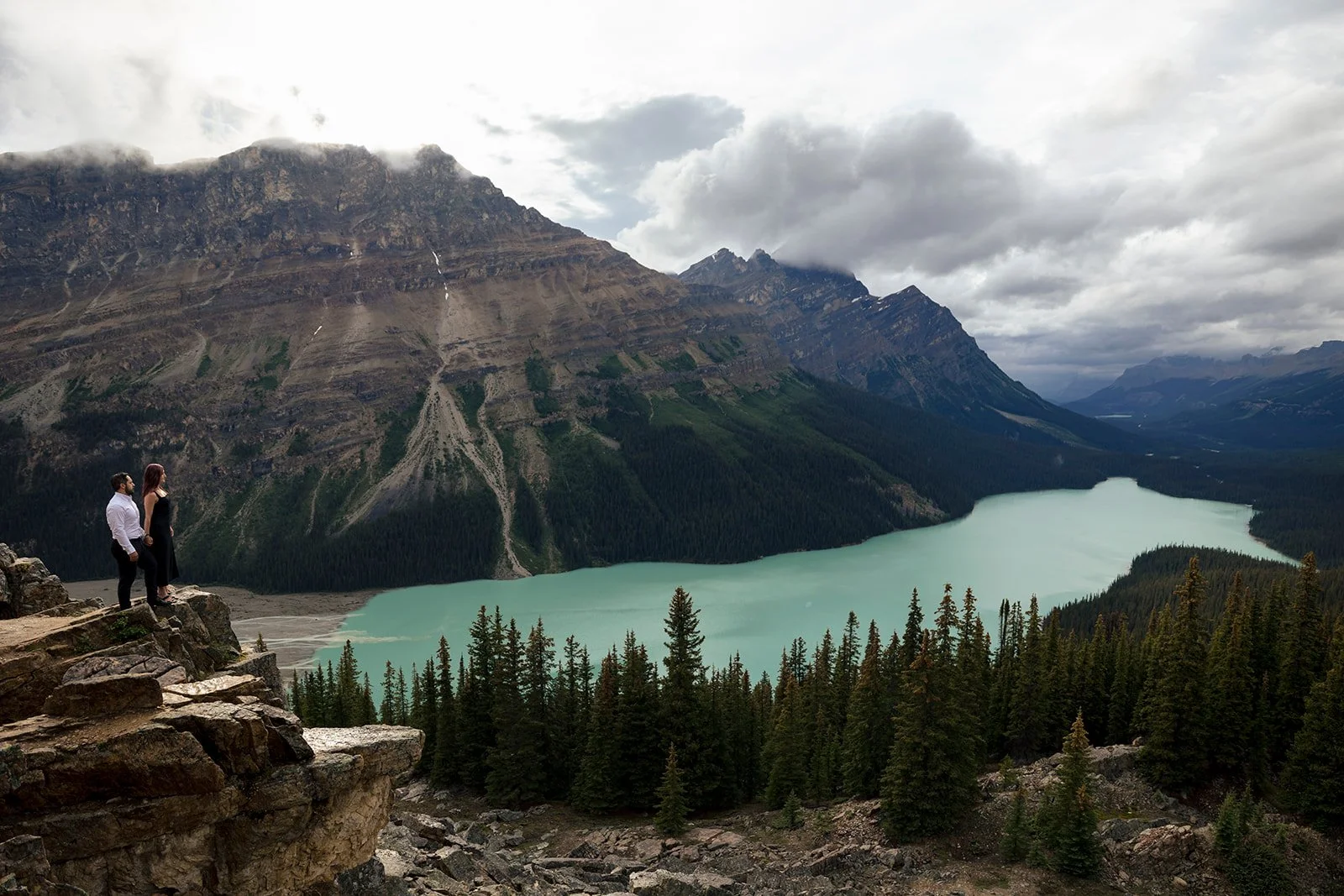 Moody Summer Engagement Session at Peyto Lake — Wild Alpine Image Co.