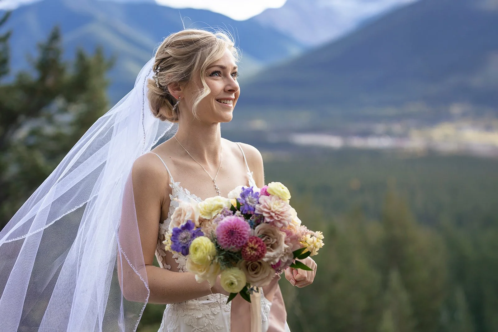 mountain elopement flowers captured by Banff's local wedding photographers Wild Alpine Image Co.