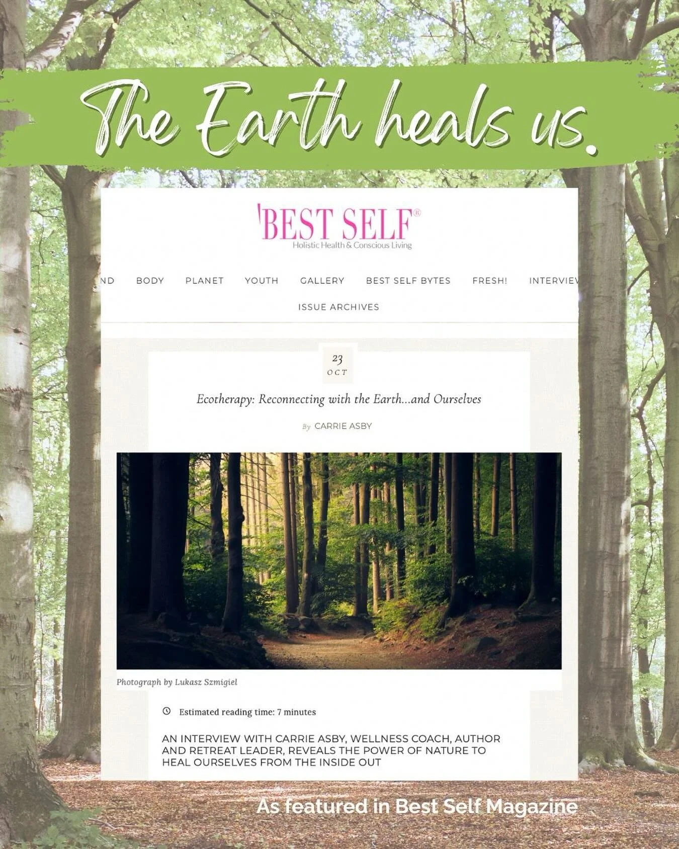 The Earth has a way of bringing us home to ourselves.

When we slow down enough to listen&mdash;to the rustle of leaves, the rhythm of water, the quiet beneath the noise&mdash;we remember that healing isn&rsquo;t something we chase.

It&rsquo;s somet