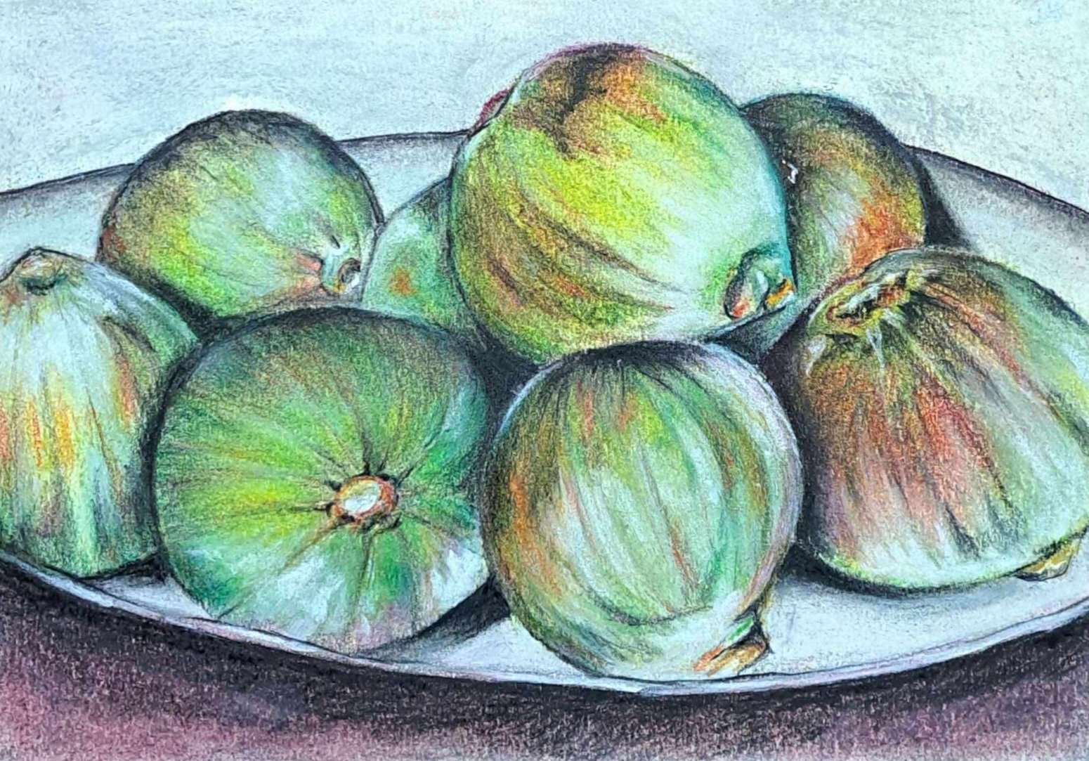 "The Fig Bowl" Pastels on A5 paper