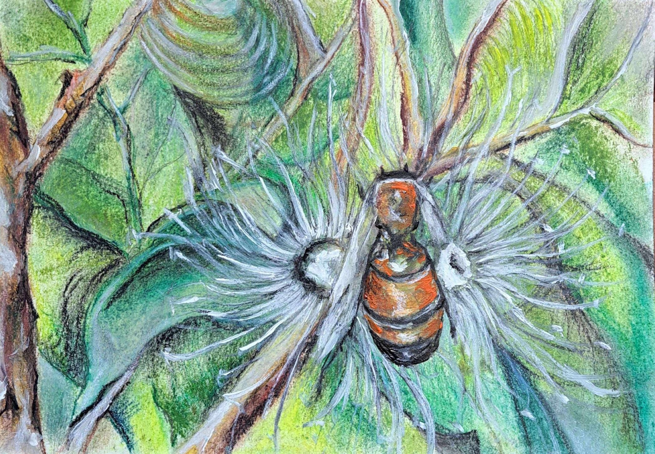 "The Bee" Pastels and Charcoal on A5 Paper