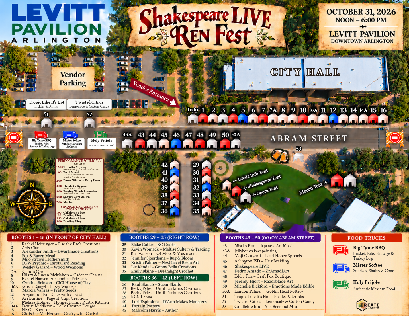 Shakespeare LIVE! RenFest festival map at Levitt Pavilion