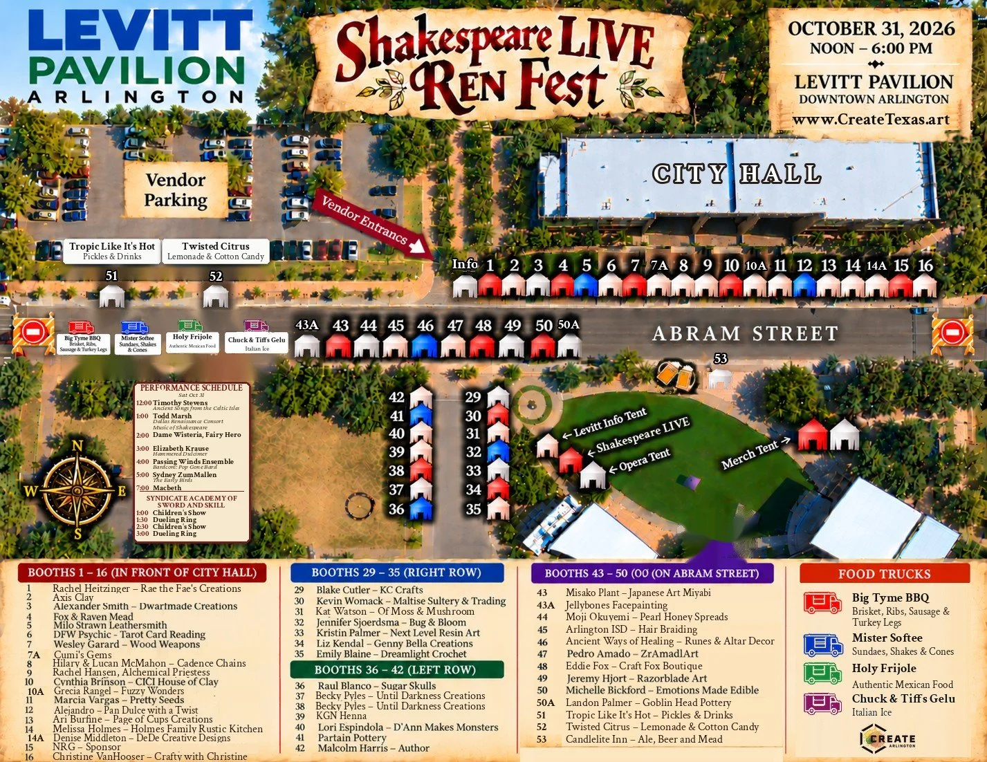 Shakespeare LIVE RenFest festival map with booth numbers