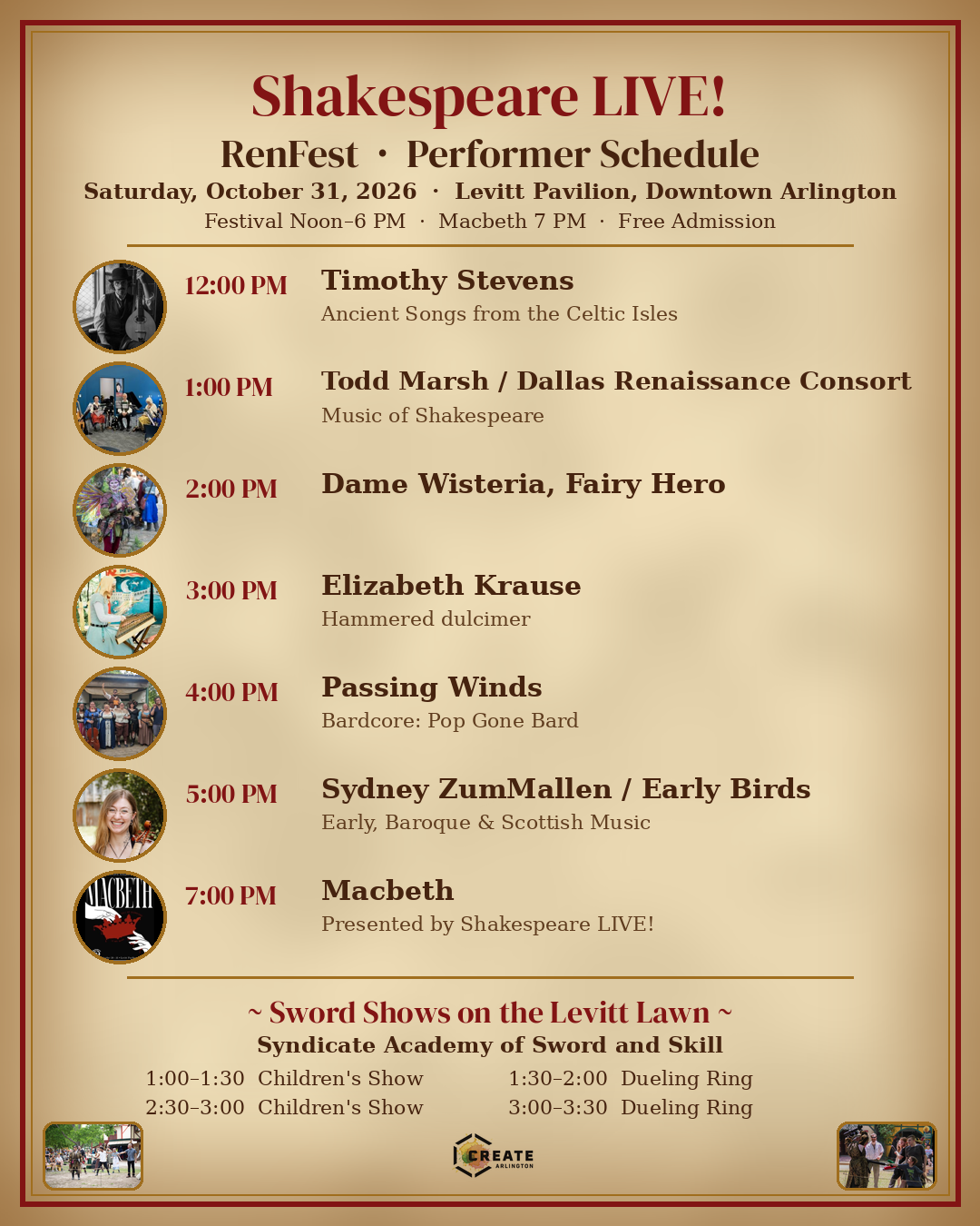 Shakespeare LIVE! RenFest performer schedule