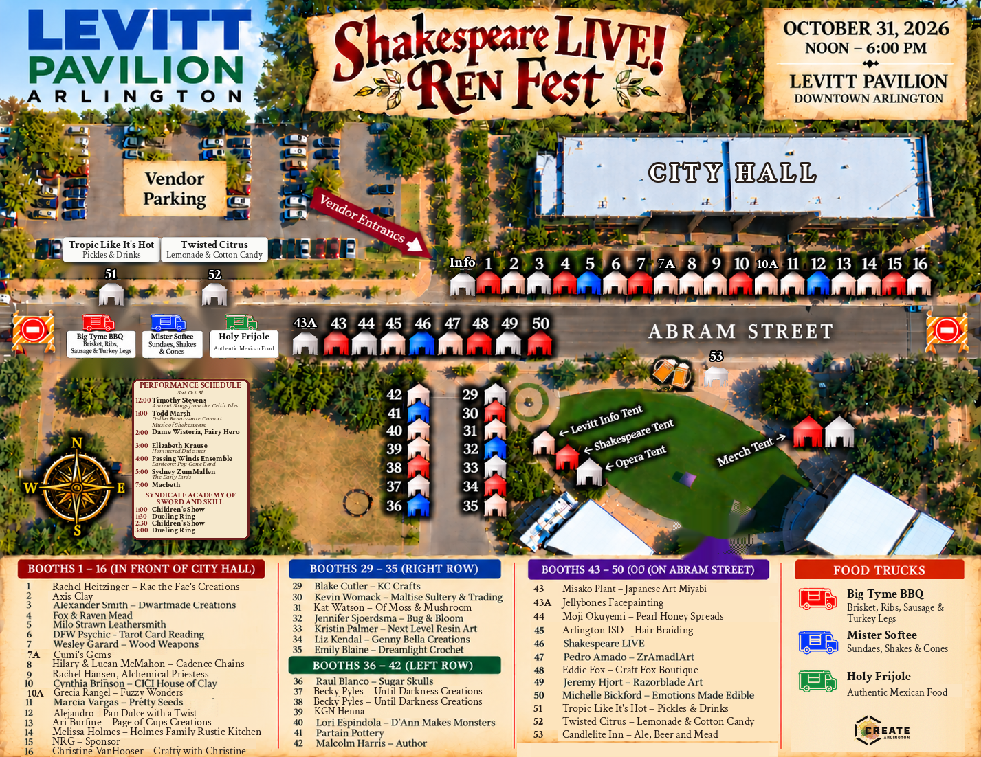 Shakespeare LIVE! RenFest festival map at Levitt Pavilion