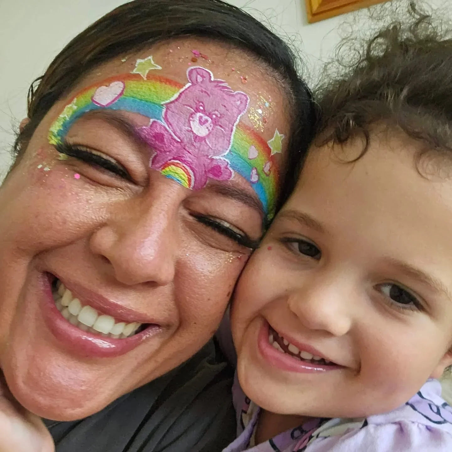 Added a carebear to the facepainting board for Auron's birthday party this weekend. Talulah loves cheerbear ❤️ &hearts;️
 #facepainting #cheerbear