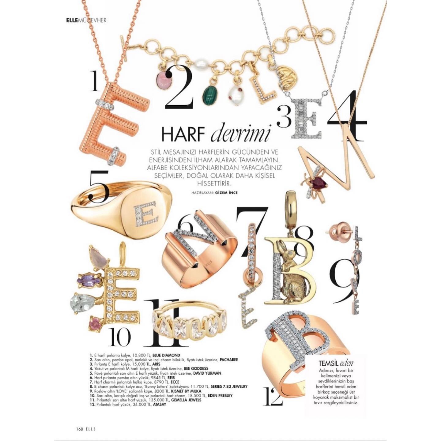 @gemellajewels Diamond Bubble Initial featured in the September issue of @elleturkiye