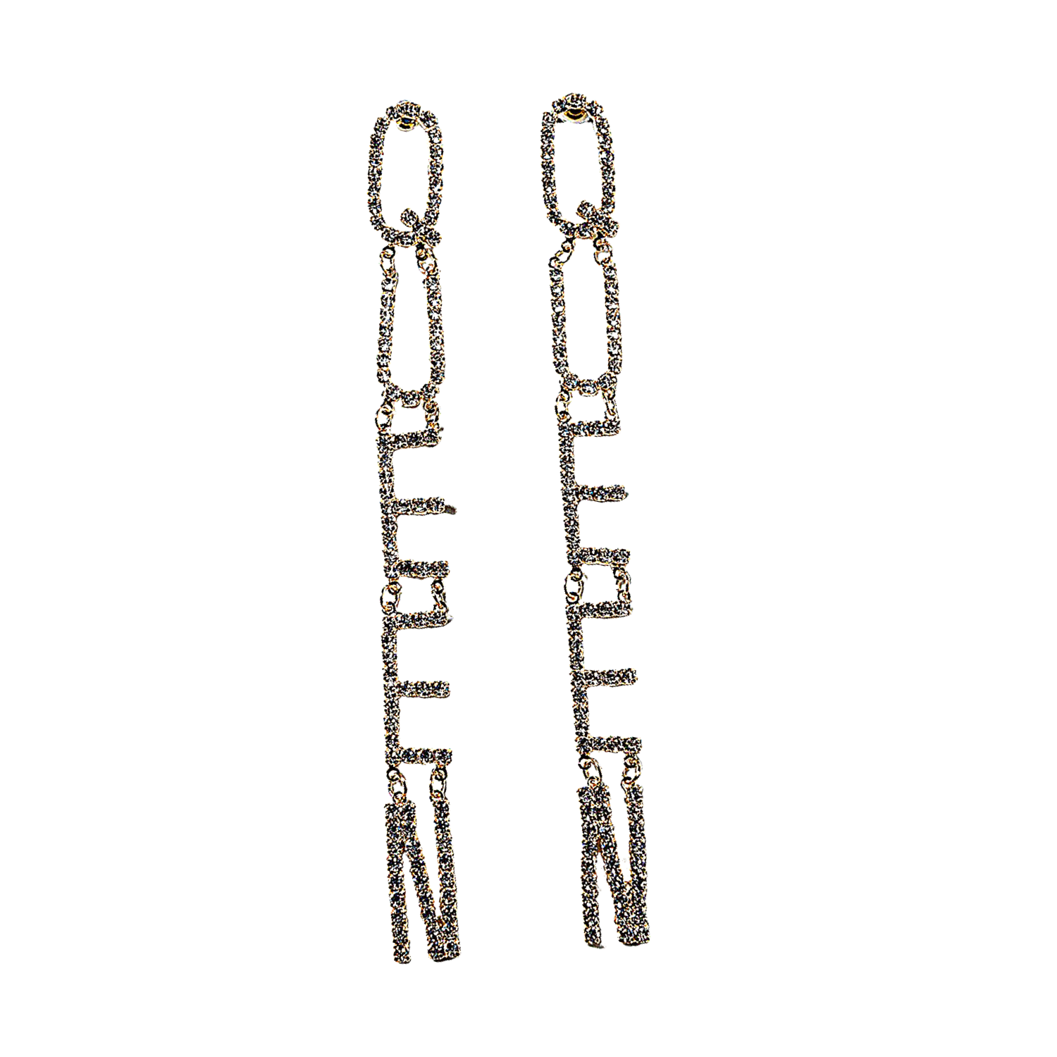 Gold and Rhinestone Drop “Queen” Earrings