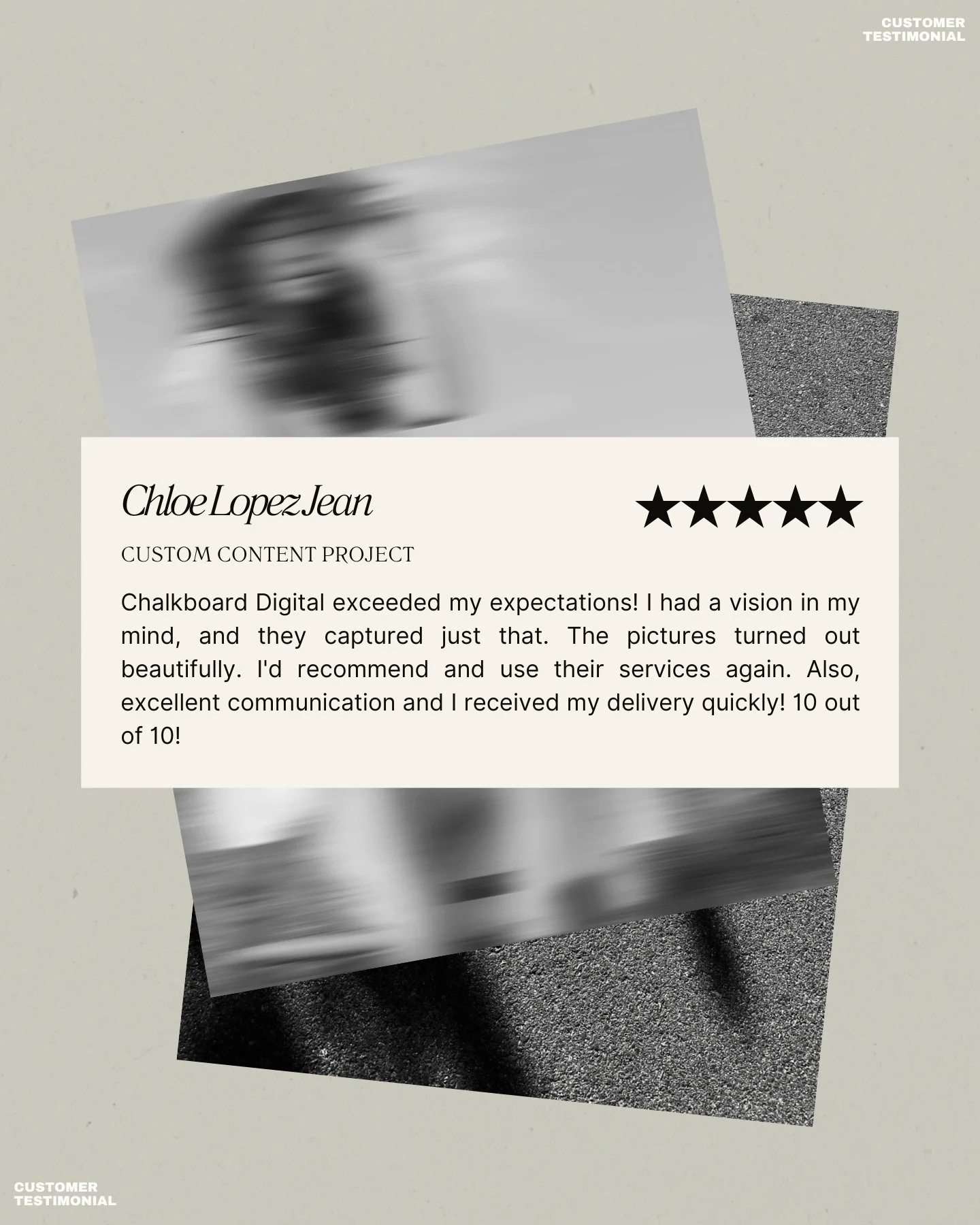 A clear brief. A shared vision. No second guessing.

This kind of feedback matters because it tells us we did our job properly &mdash; listened first, shot with intention, and delivered work that actually fits the brand.

Custom photography isn&rsquo