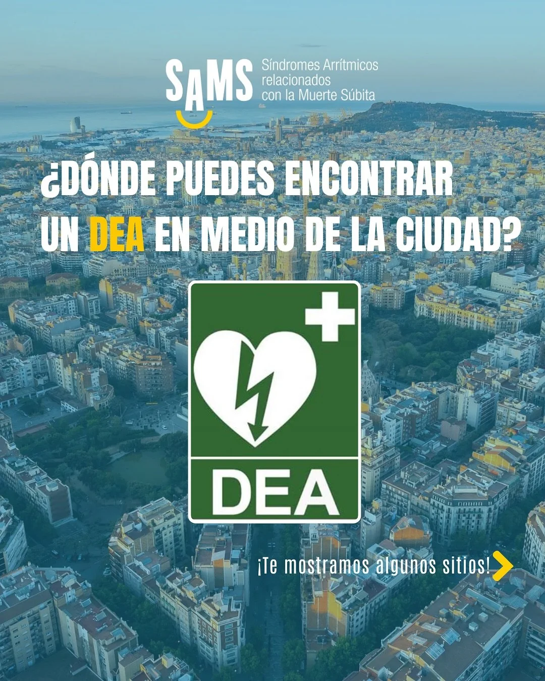 En la ciudad, hay muchos puntos recurrentes d&oacute;nde encontrar un #desfibrilaror. En tu d&iacute;a a d&iacute;a, &iexcl;quiz&aacute; has pasado junto a un DEA ⚡️ sin darte cuenta! 

Los encontrar&aacute;s com&uacute;nmente en:

🏥 Centros de salu