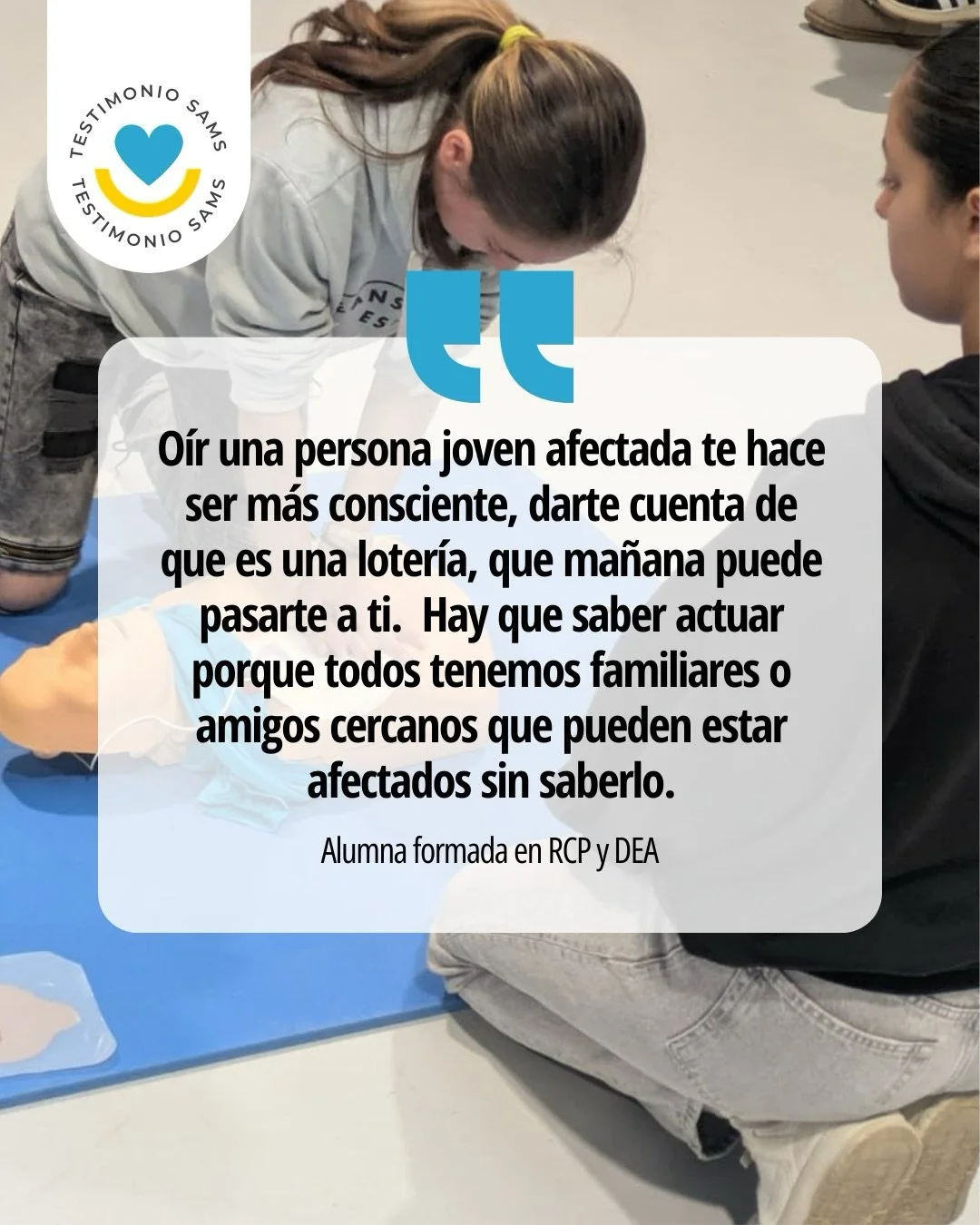 Conciencia, compasi&oacute;n. Responsabilidad.
Porque todos tenemos familiares, amigos cercanos, personas que conocemos que pueden padecer una #SAMS sin saberlo.

Estos nuevos pensamientos se llevan de nuestras formaciones de #RCP 🫀 y #DEA ⚡️ los y 