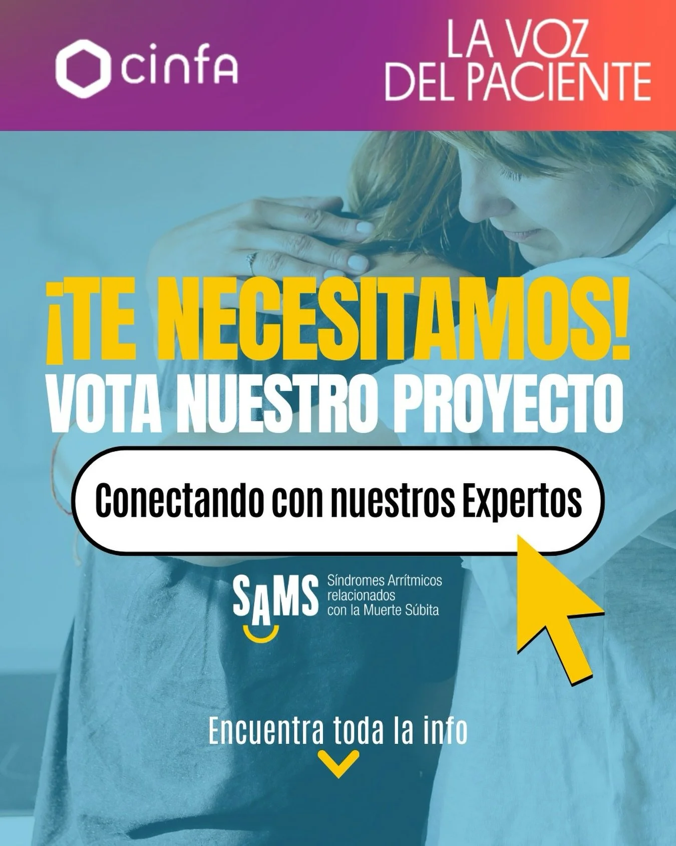 📣Haz que nuestra red de apoyo crezca con tu voto!
Ya han empezado las votaciones de &ldquo;La Voz del Paciente&rdquo; de @cinfasalud y nuestro proyecto &ldquo;Conectando con nuestros Expertos&rdquo; necesita tu voto. 

Este a&ntilde;o el premio es d