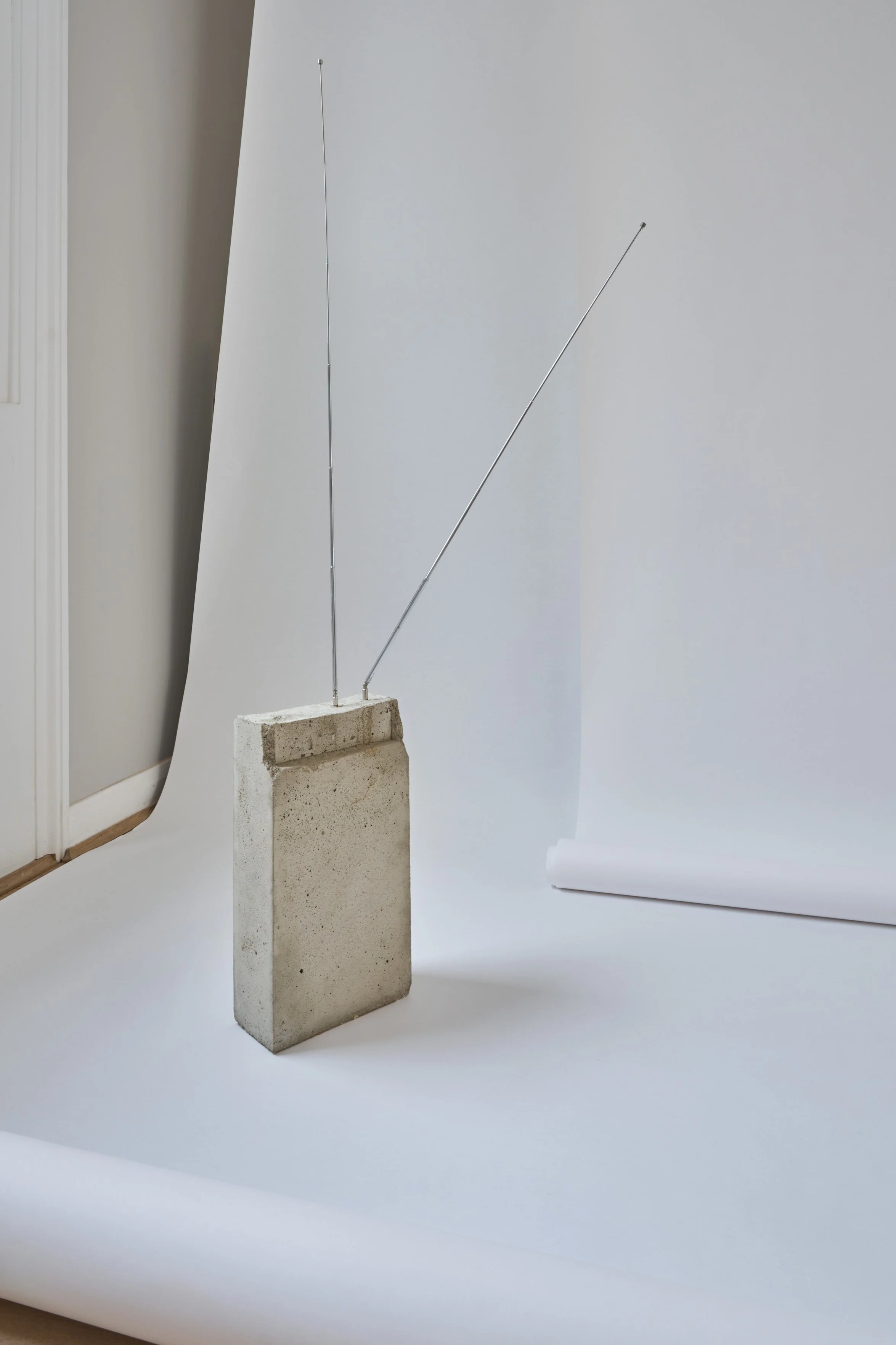 Cerith Wyn Evans, ‘Replica’ after I. G. concrete ‘Weltempfänger, 2026. Concrete and antennae, 122 x 21 x 9 cm. 