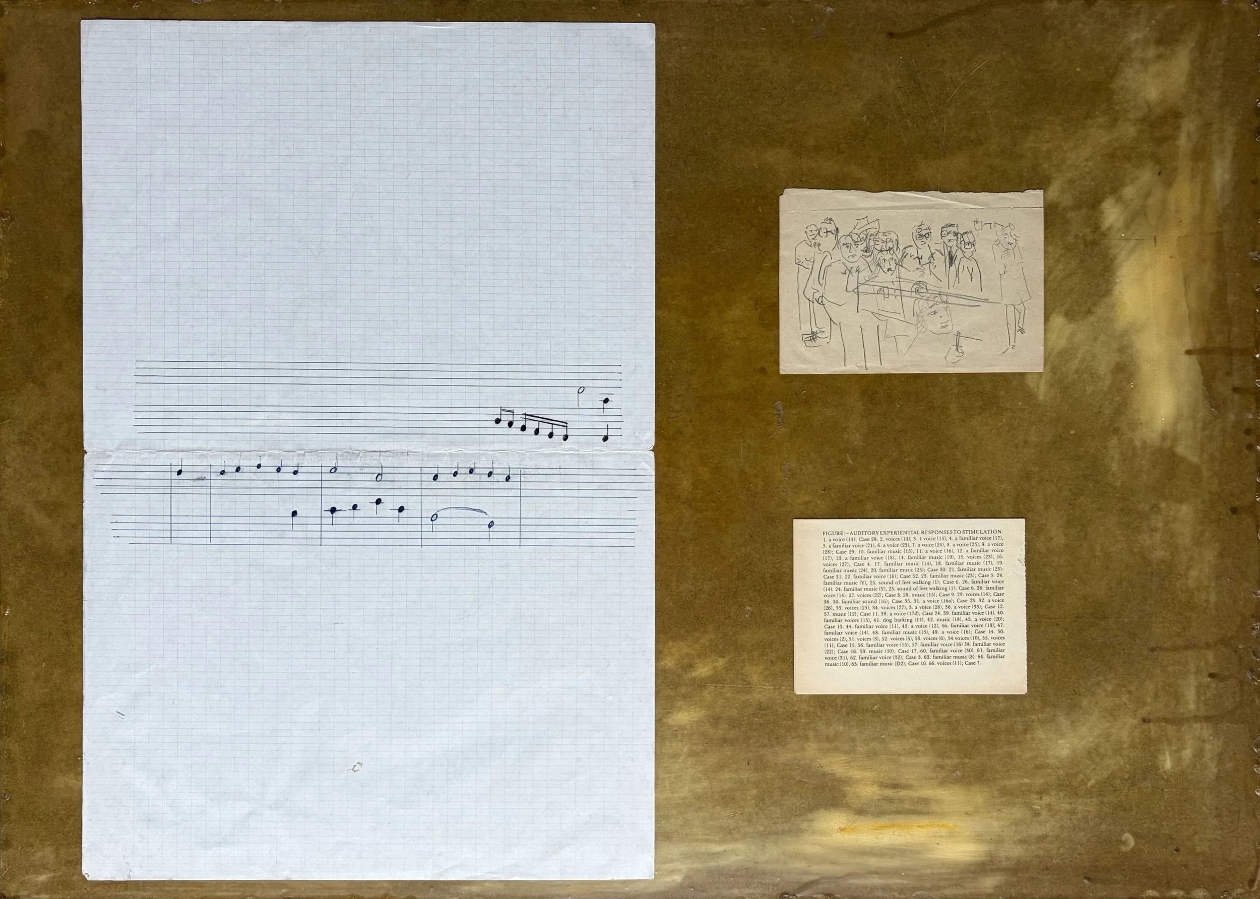 Juliette Lena Hager, Pure Word Deafness, 1985-2026. Paper, wood, plexiglass, pen and pencil on papers. 51 x 71.5 cm.