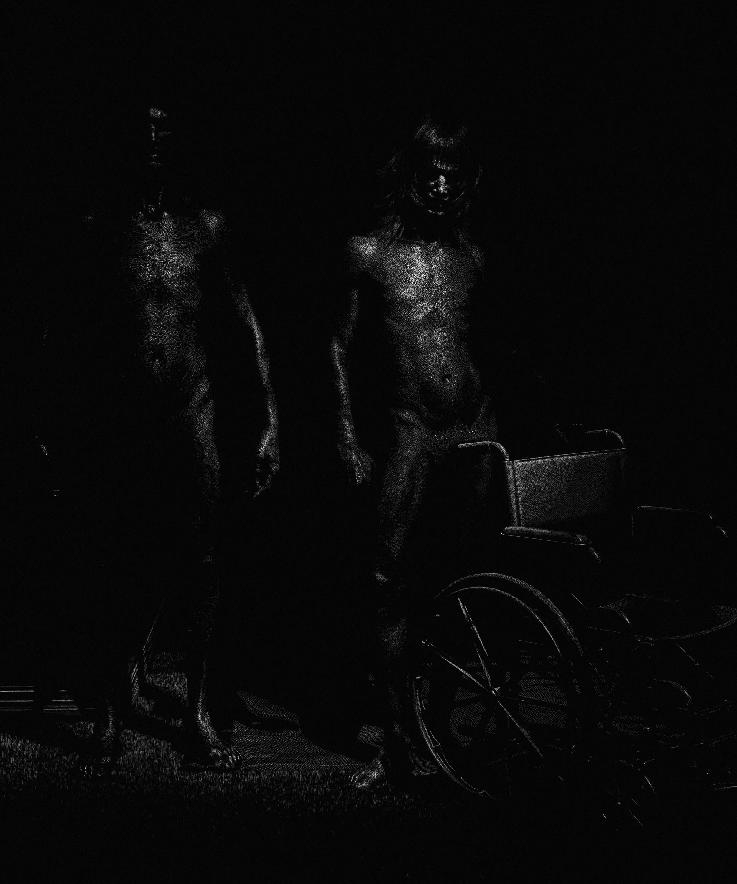 Hardy Hill, 2 illuminated figures (examination 5), 2026. Cliché verre on fibre paper, 61 x 51 cm.