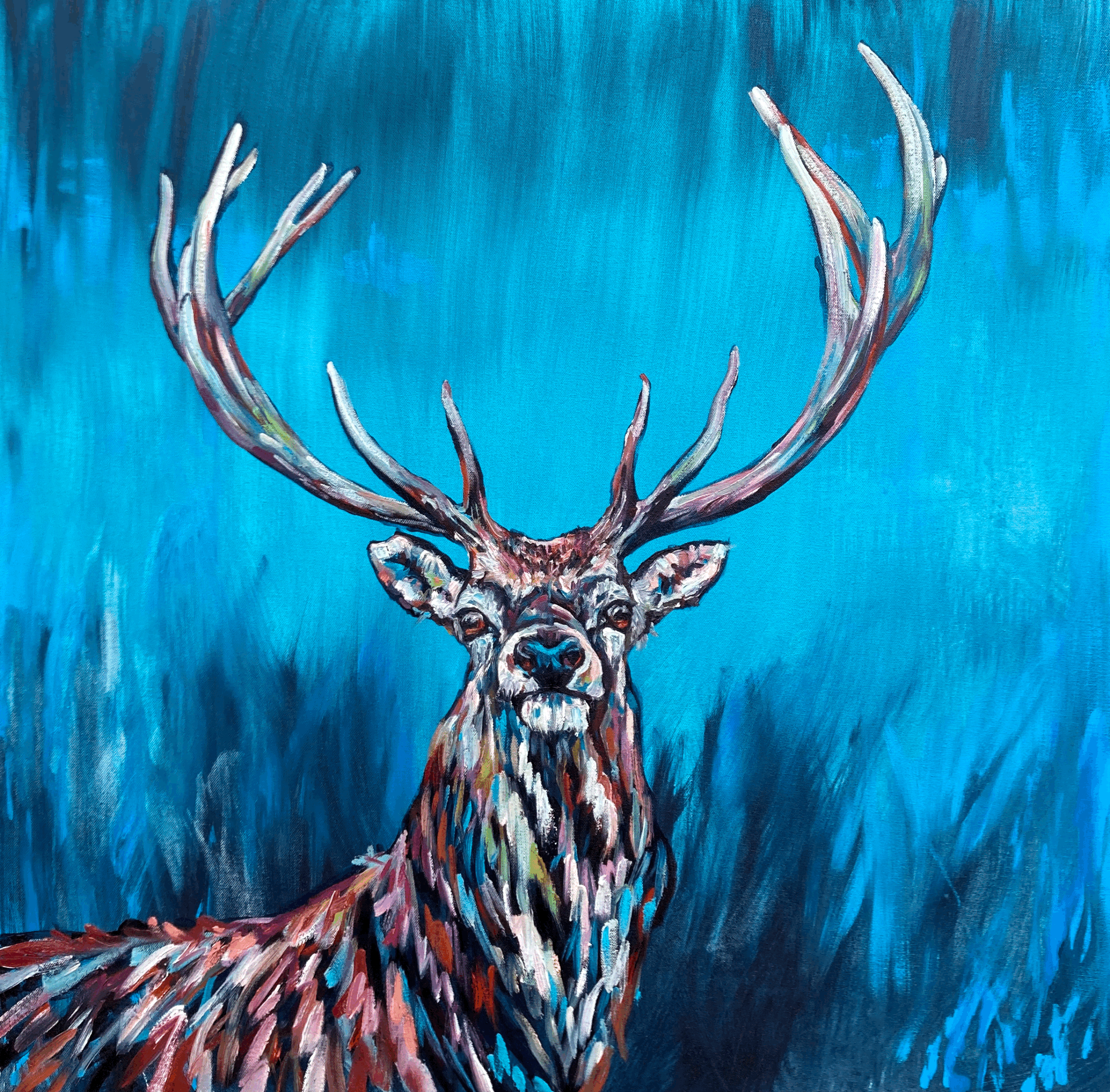 'Azure Antlers' 82 x 82cm | Set alive on a vibrant blue background | SOLD
