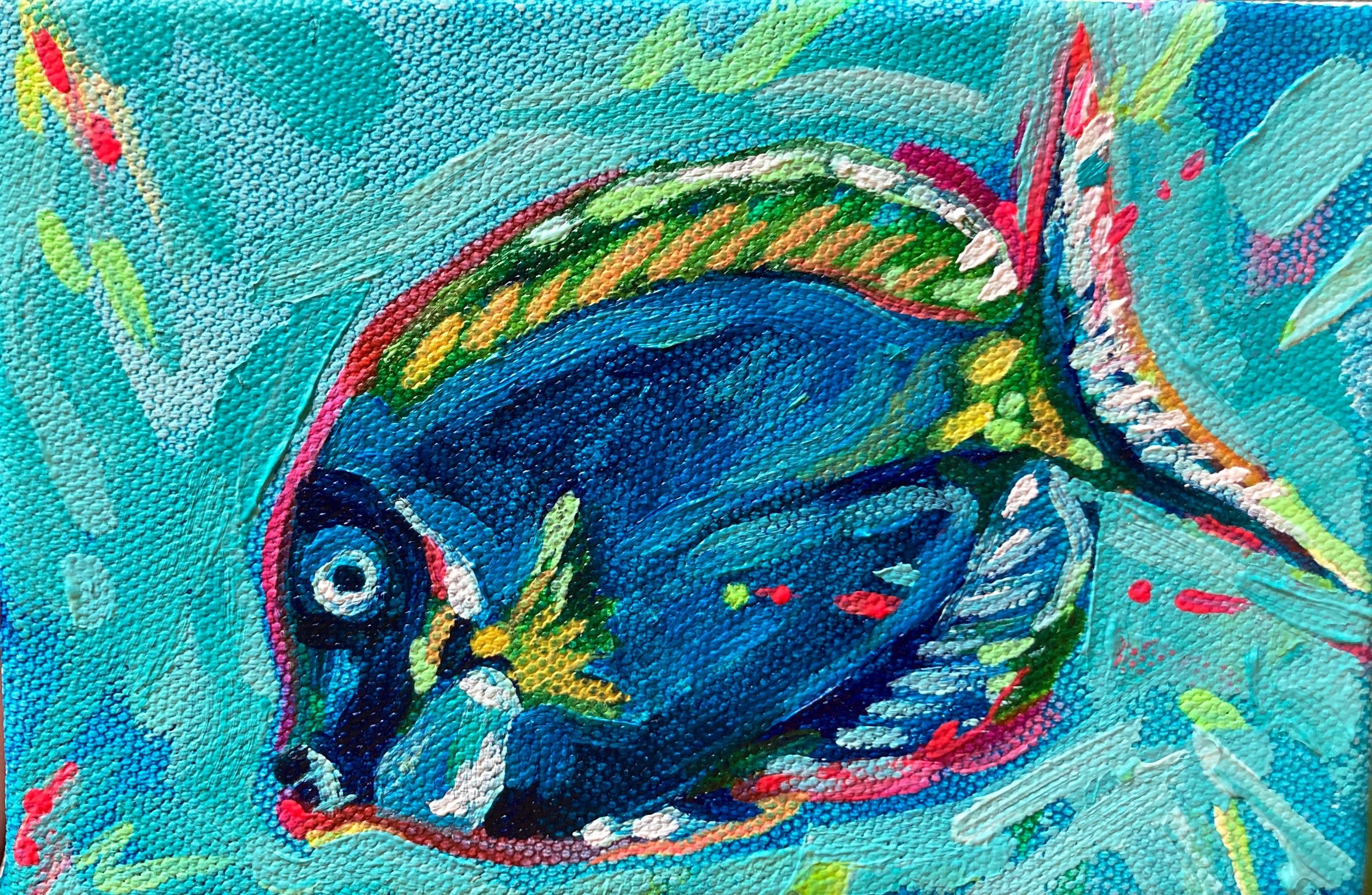 'Blue Tang' 15 x 10cm | Vibrant tropical fish painting | Available