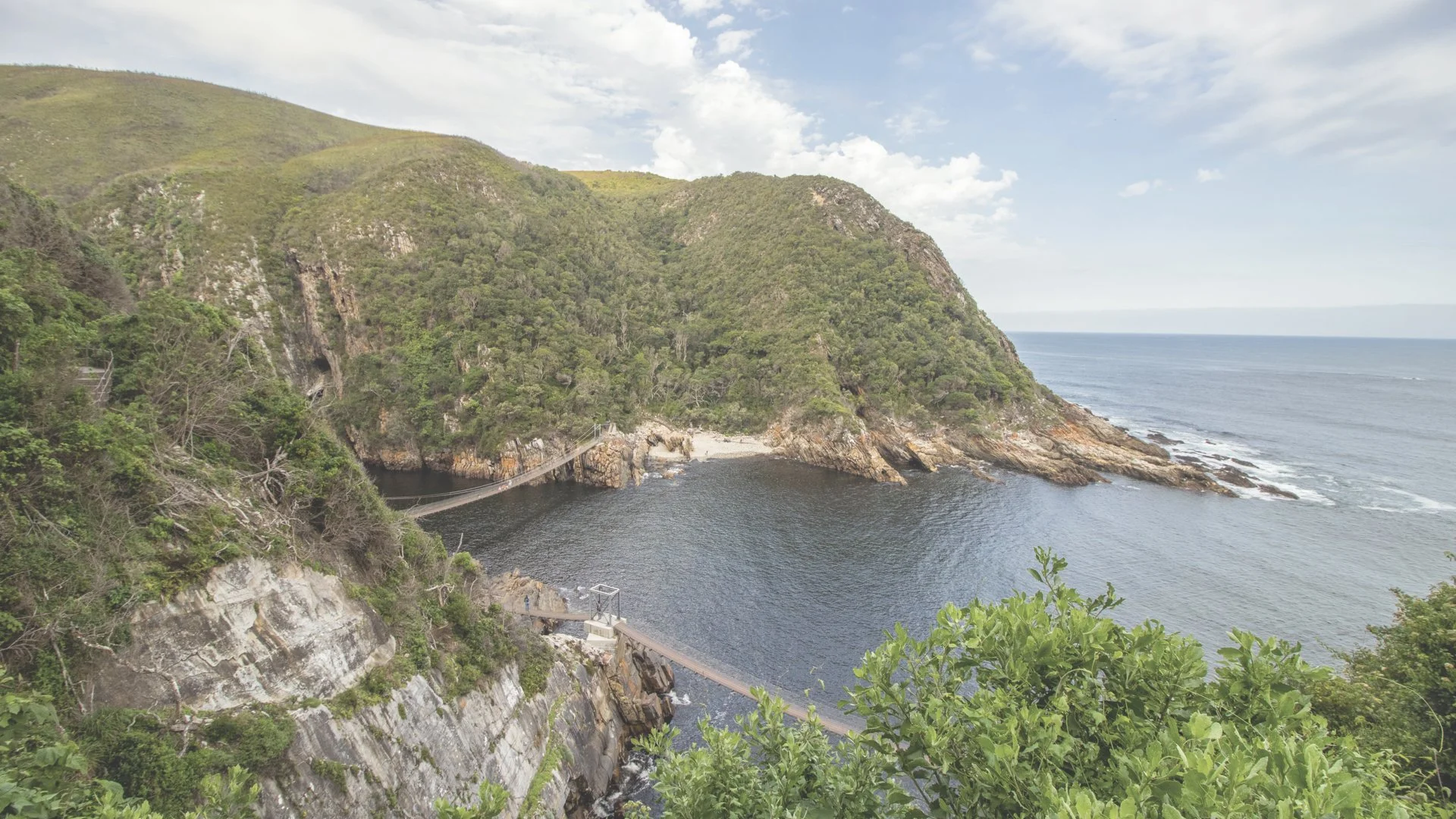 Forested cliffs and a sheltered river mouth on the Garden Route